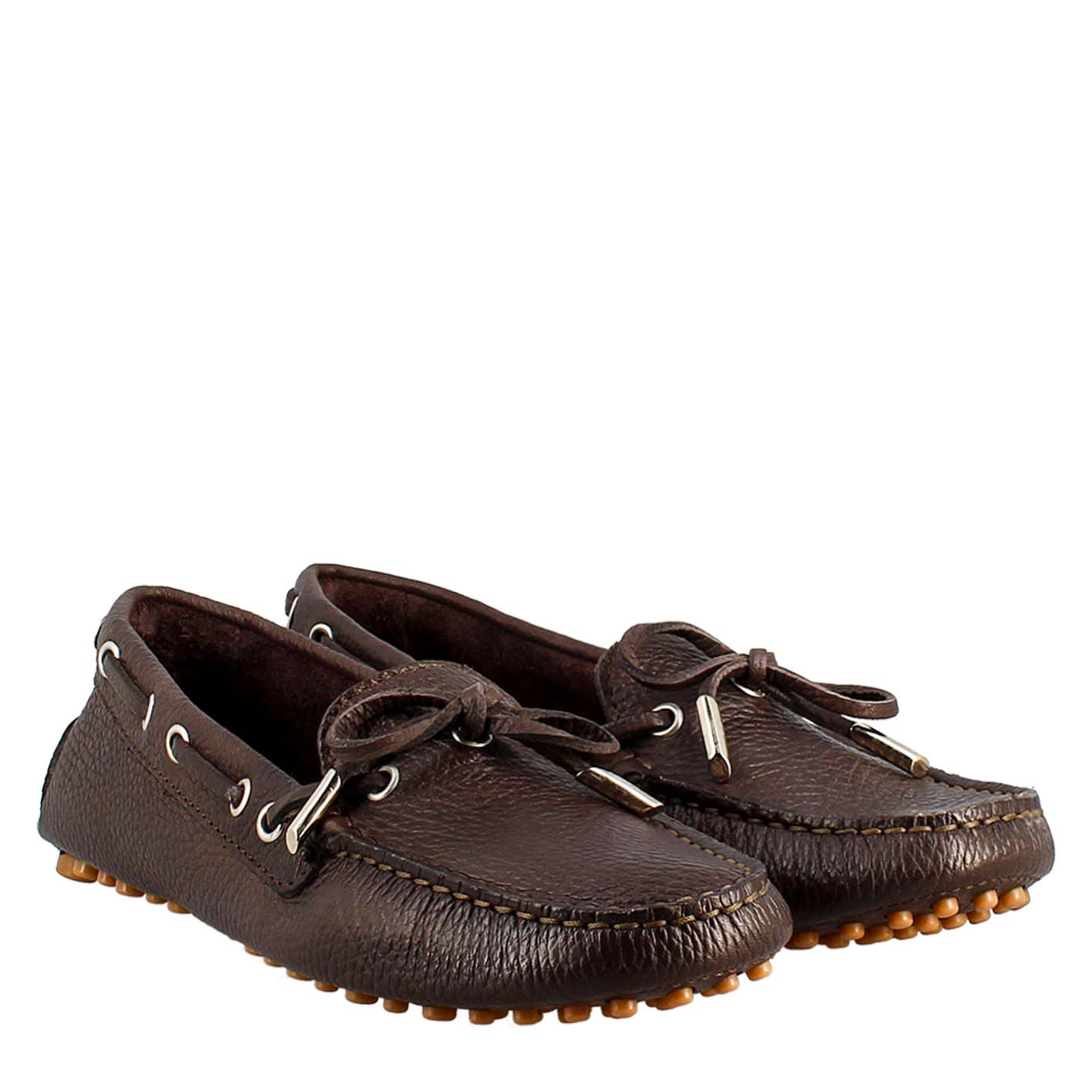 Mocassino da donna con lacci in pelle marrone scuro - Image 6