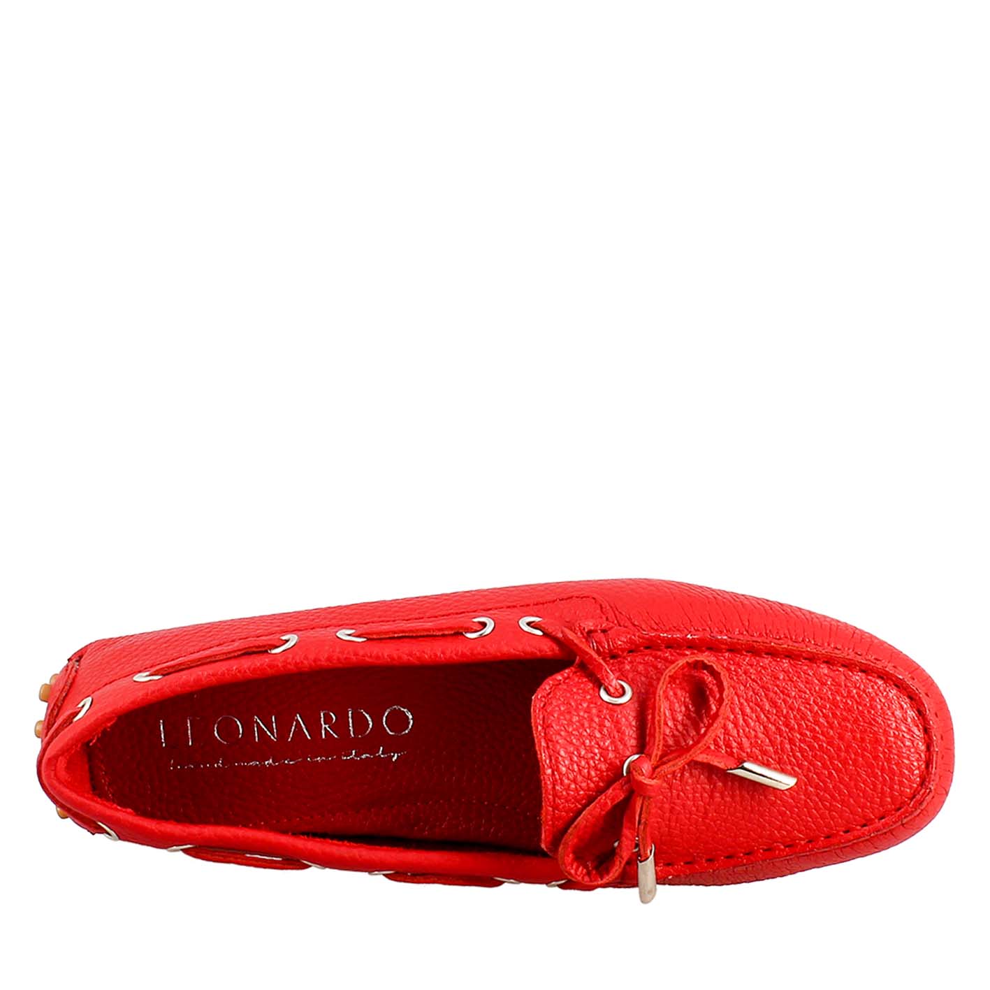 Mocassino da donna con lacci in pelle rosso - Image 6