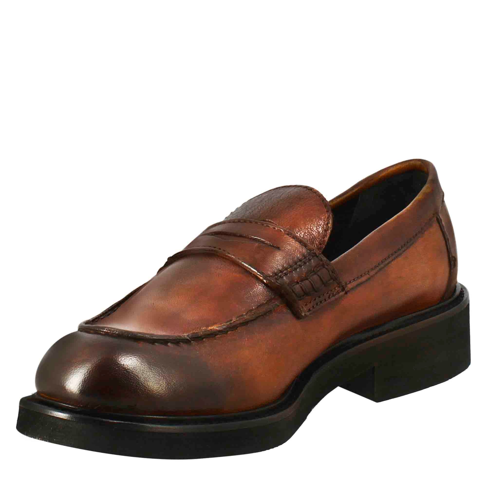 Mocassino da donna paupa in pelle lavata colore cuoio scuro - Image 4