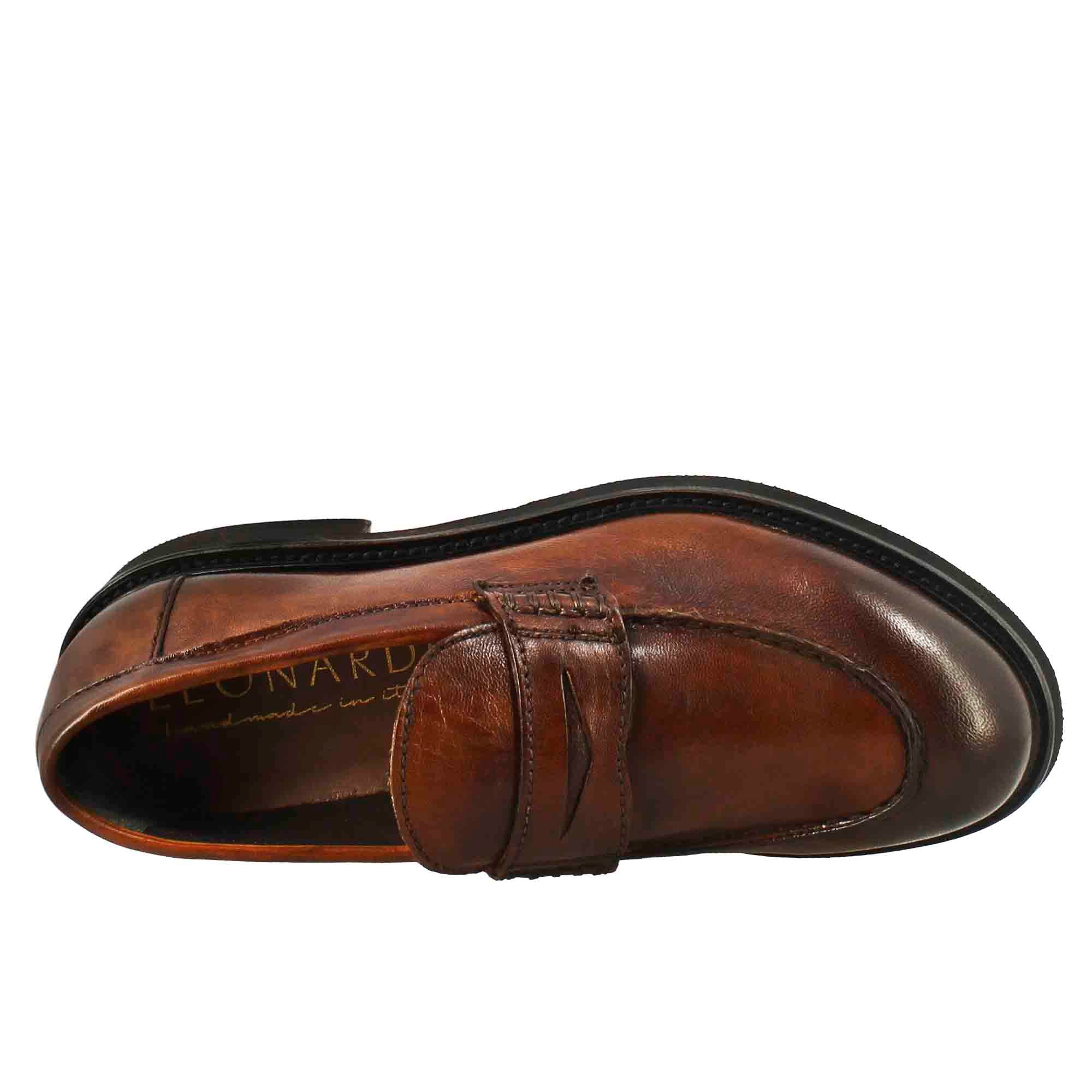Mocassino da donna paupa in pelle lavata colore cuoio scuro - Image 5
