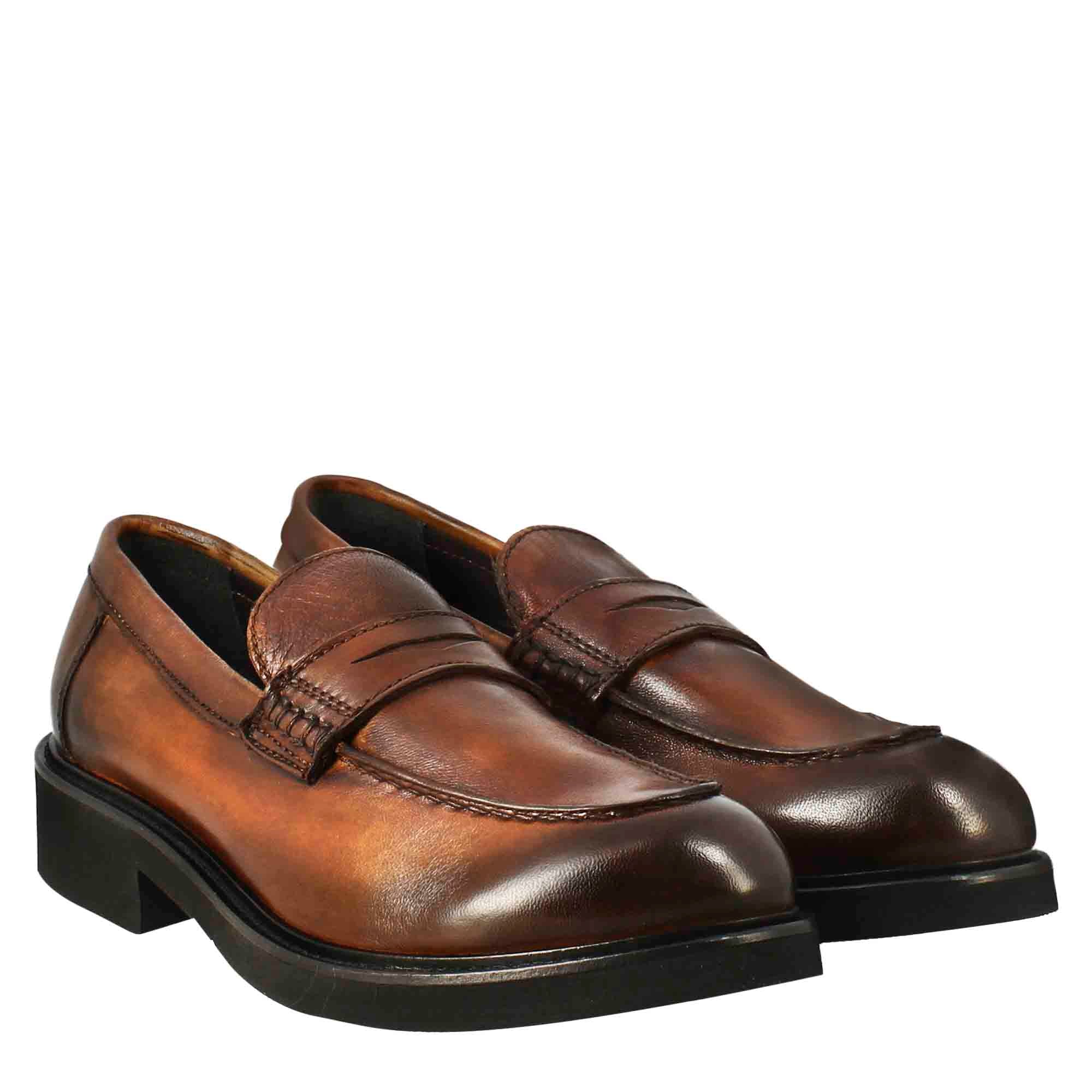 Mocassino da donna paupa in pelle lavata colore cuoio scuro - Image 7