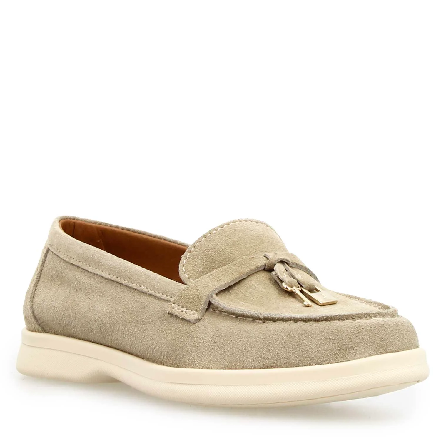 Mocassino drive da donna Vellaria in pelle scamosciata beige