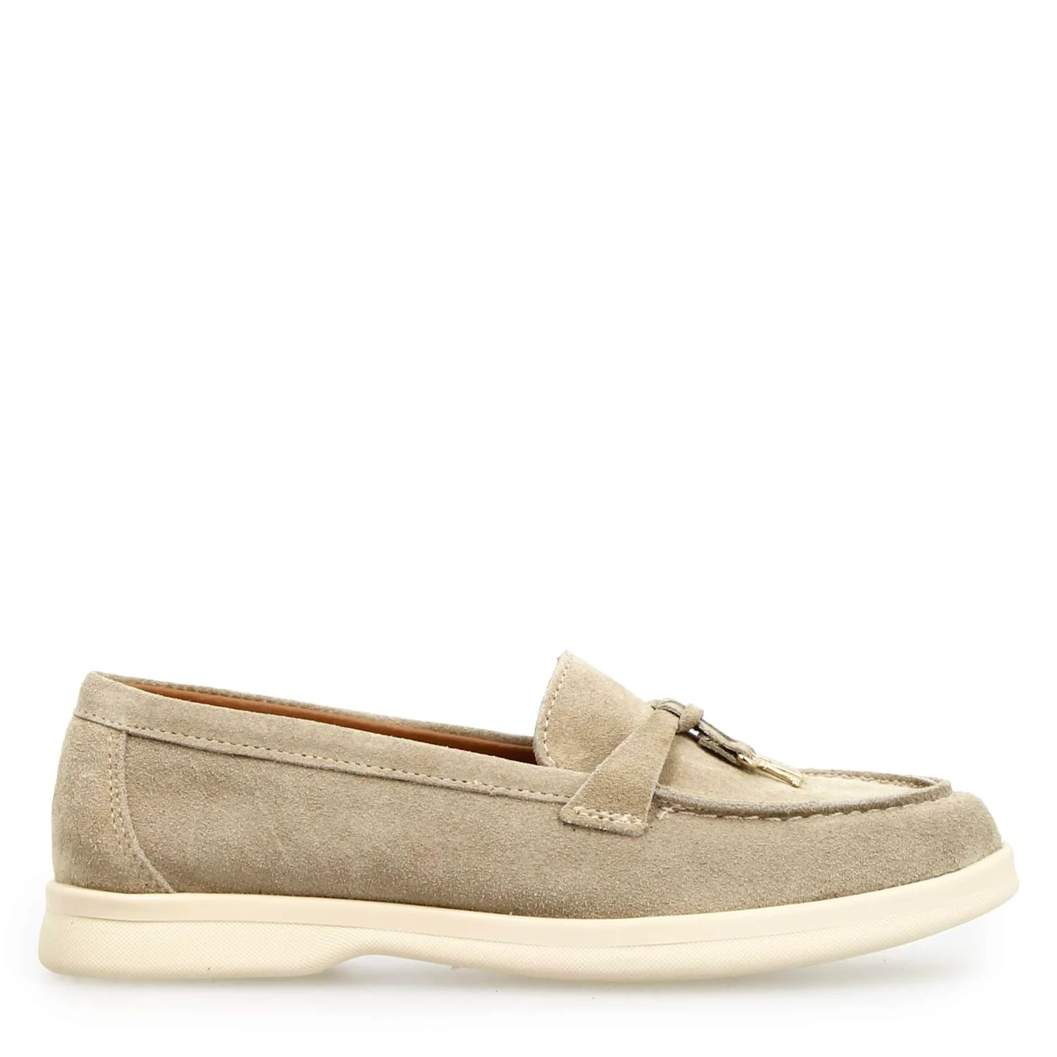 Mocassino drive da donna Vellaria in pelle scamosciata beige - Image 3
