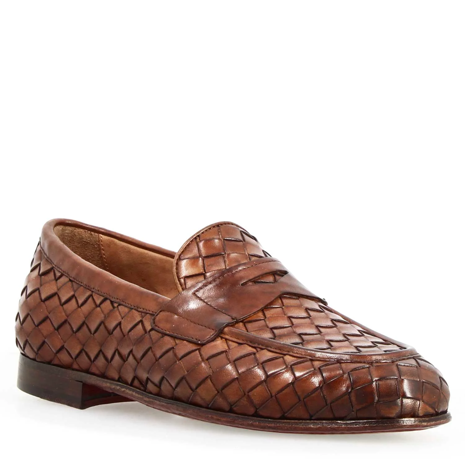 Mocassino Ludovico da uomo in pelle intrecciata marrone