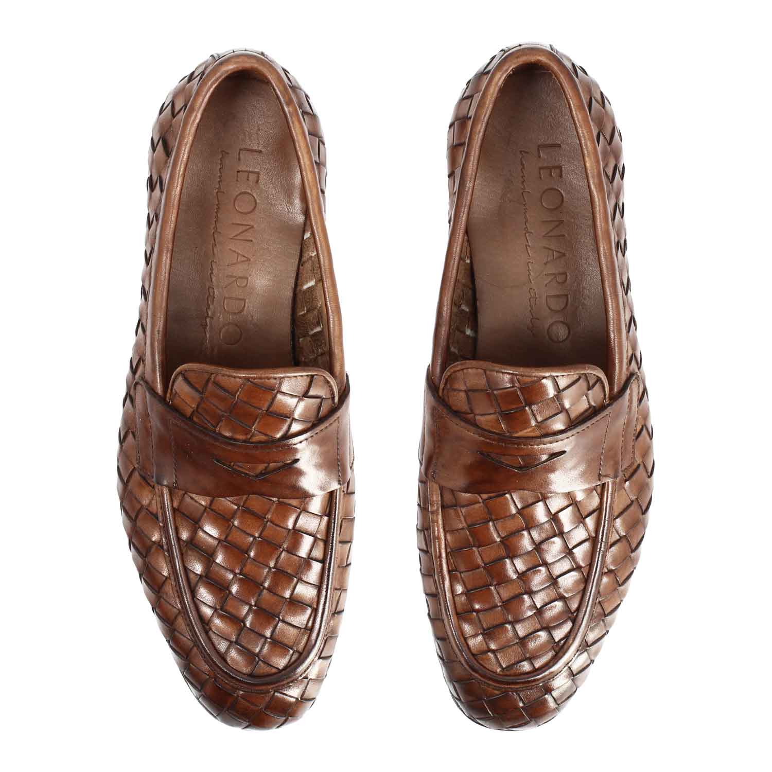 Mocassino Ludovico da uomo in pelle intrecciata marrone - Image 2