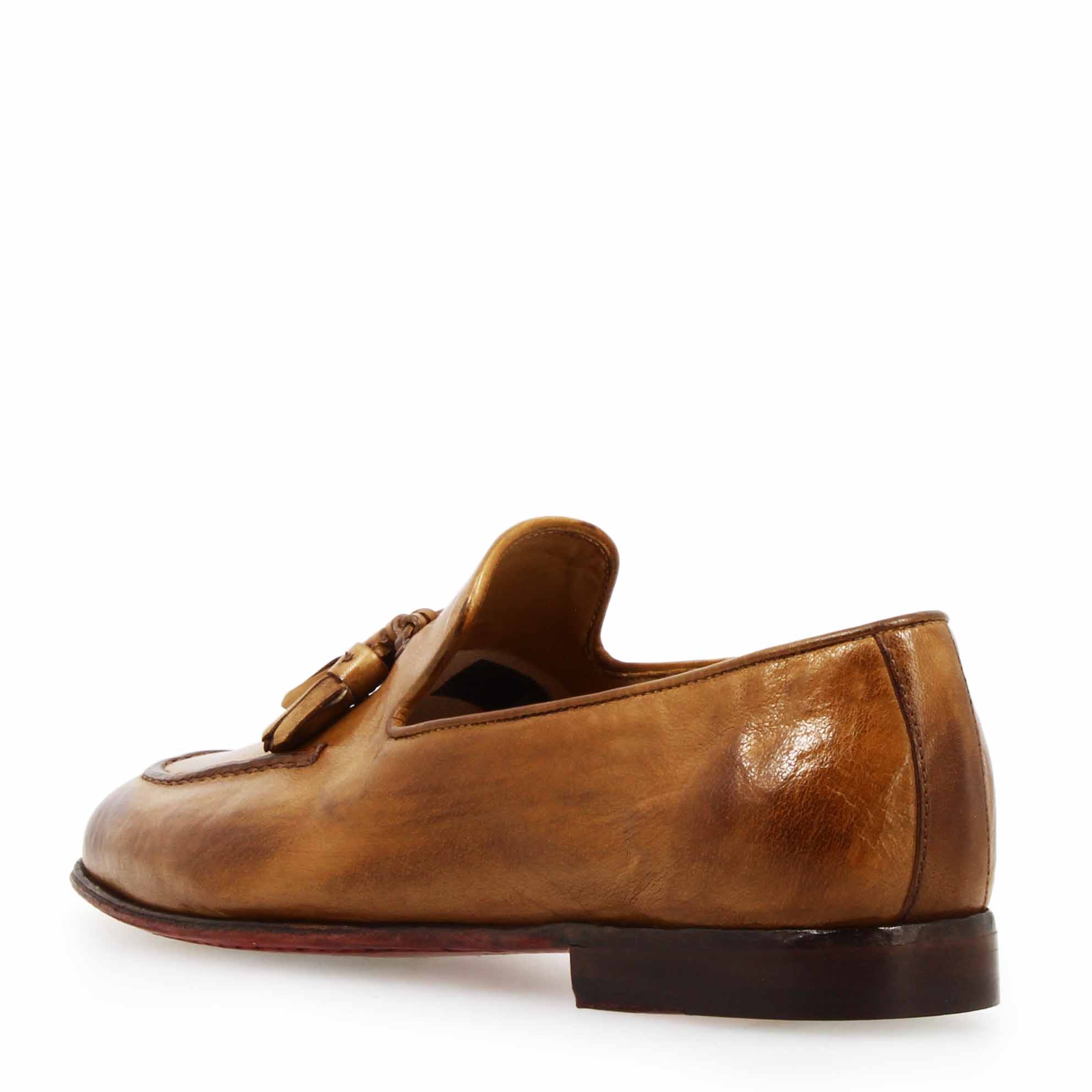 Mocassino marrone da uomo artigianali in pelle con nappine - Image 4