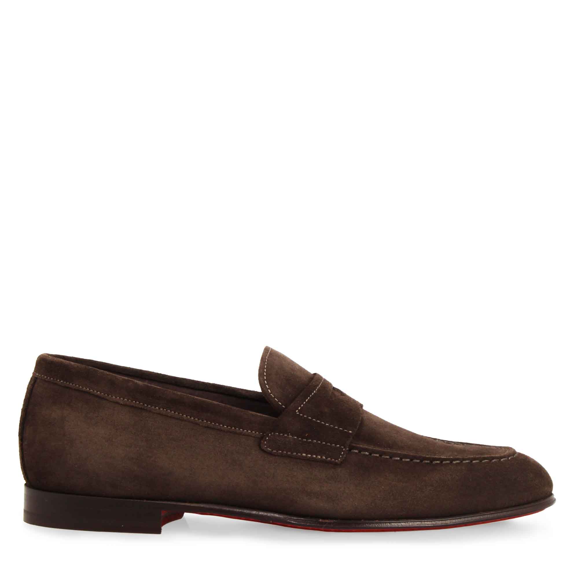 Mocassino marrone scuro artigianale da uomo in pelle scamosciata - Image 3