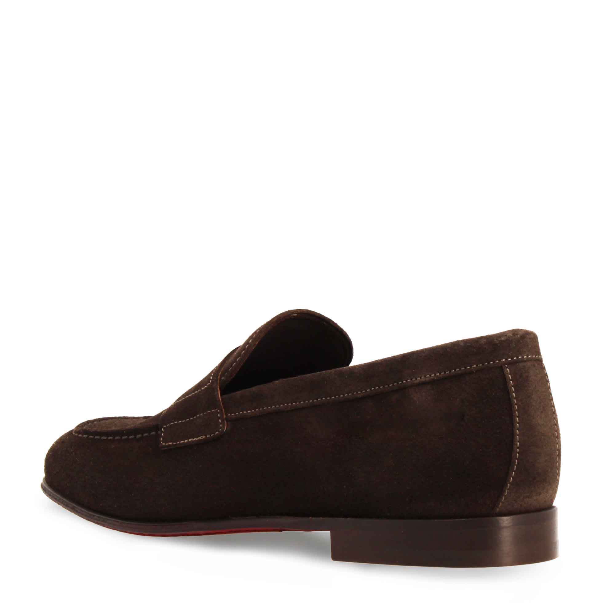 Mocassino marrone scuro artigianale da uomo in pelle scamosciata - Image 4