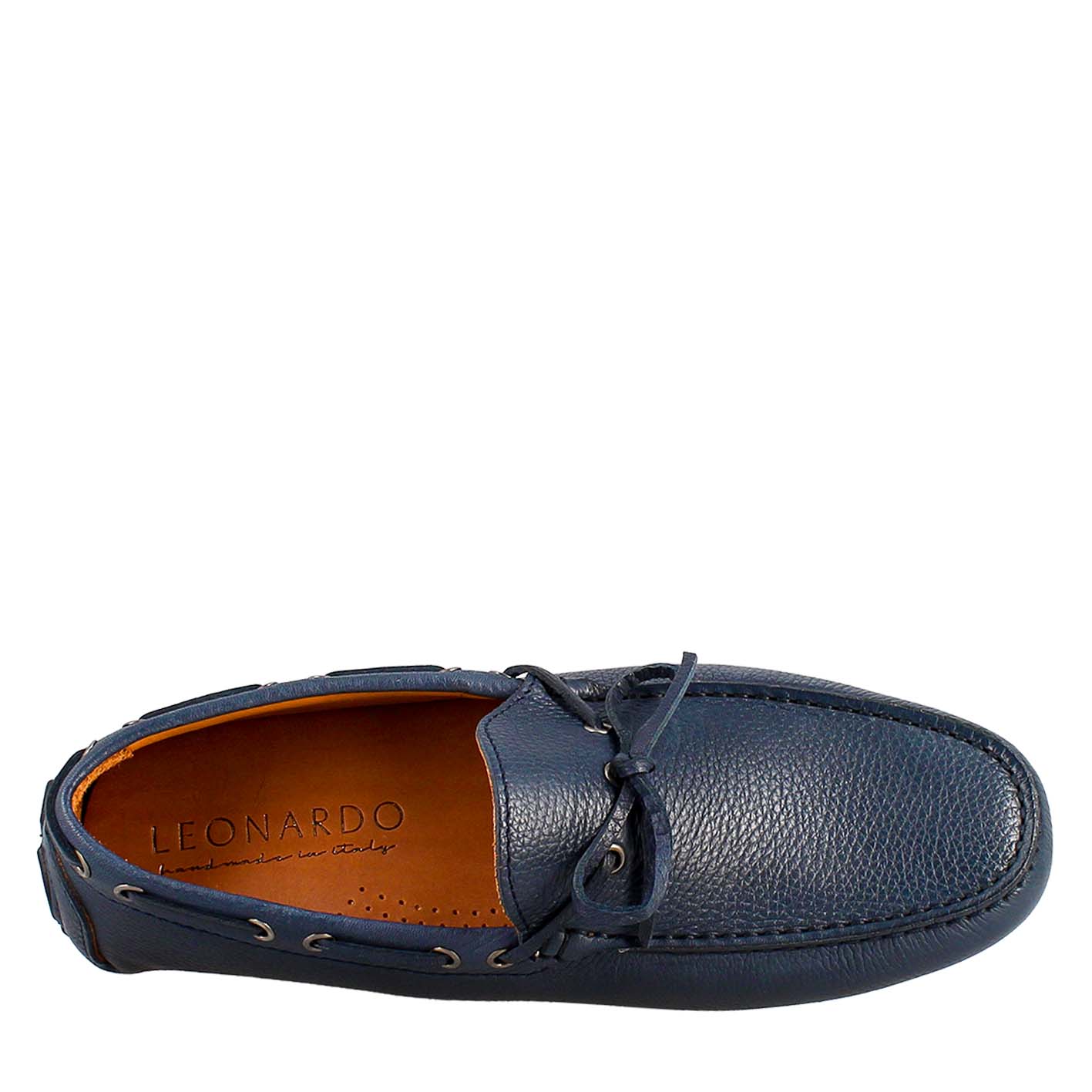 Mocassino tubolare con lacci da uomo in pelle blu - Image 4