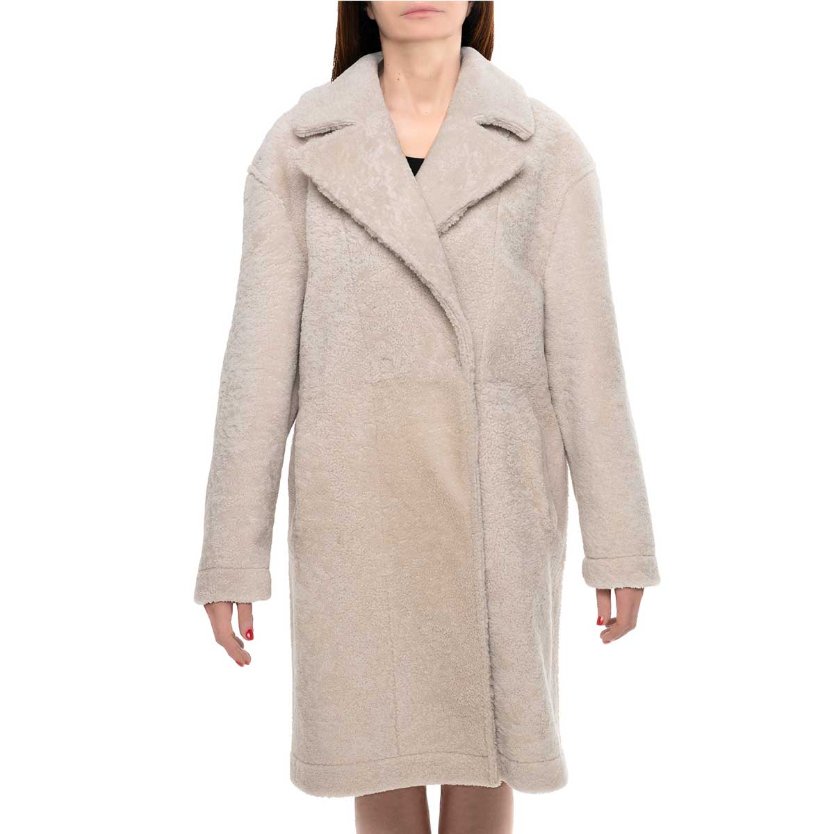 Montone lungo da donna beige con bottoni - Image 3