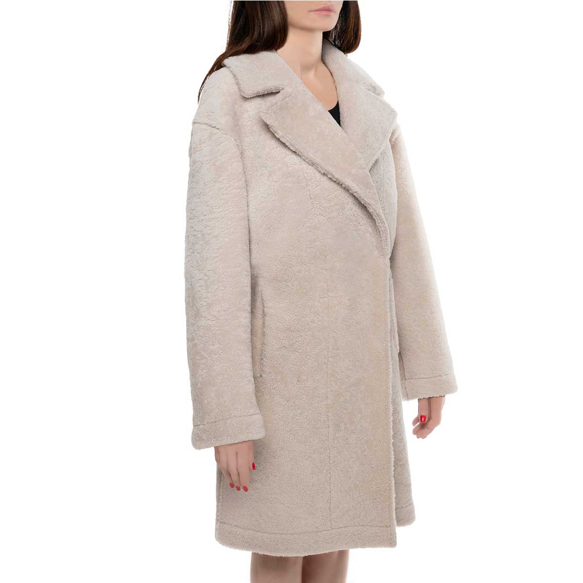 Montone lungo da donna beige con bottoni - Image 4