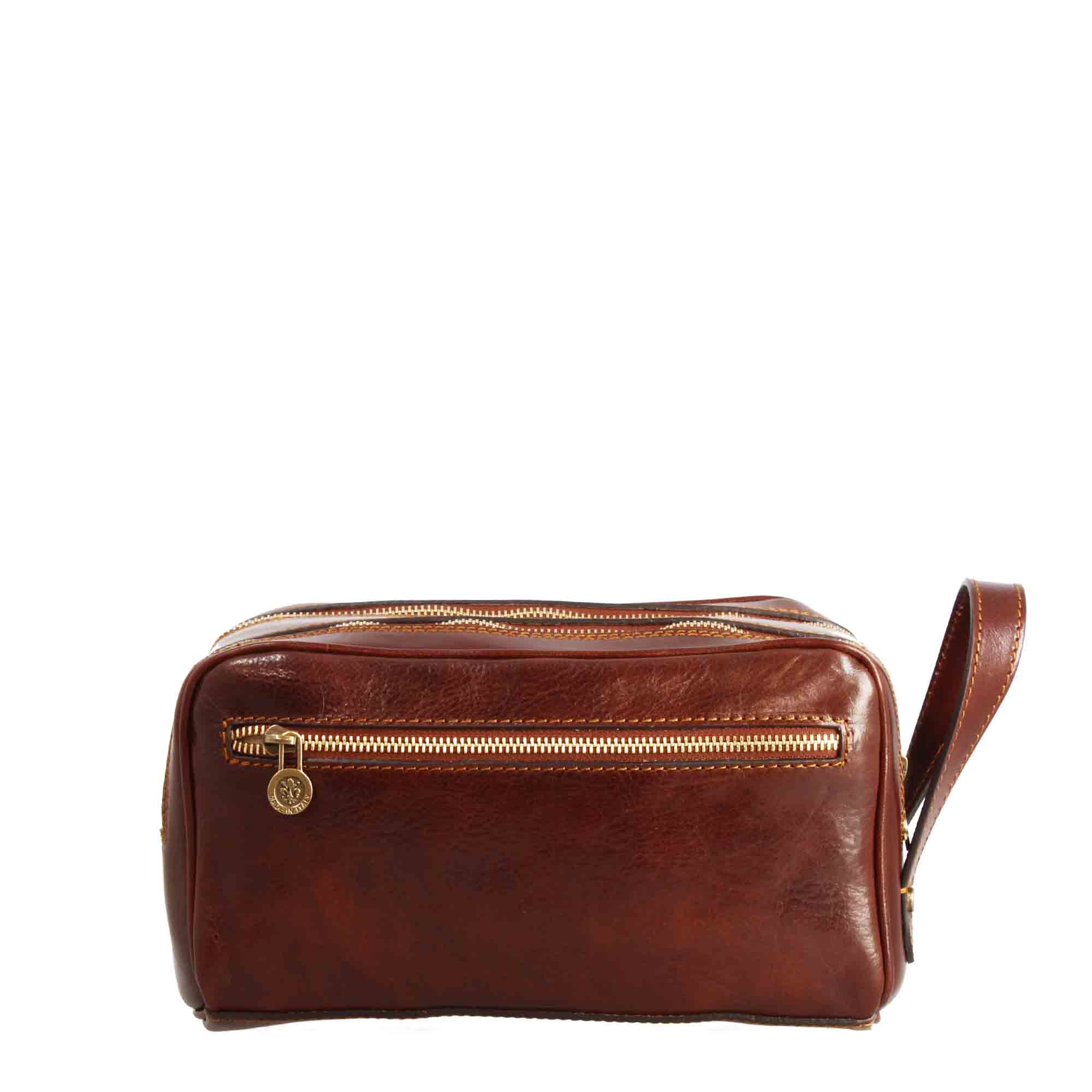 Necessaire doppio grande in pelle pieno fiore con doppia zip e tasca utility - Image 3