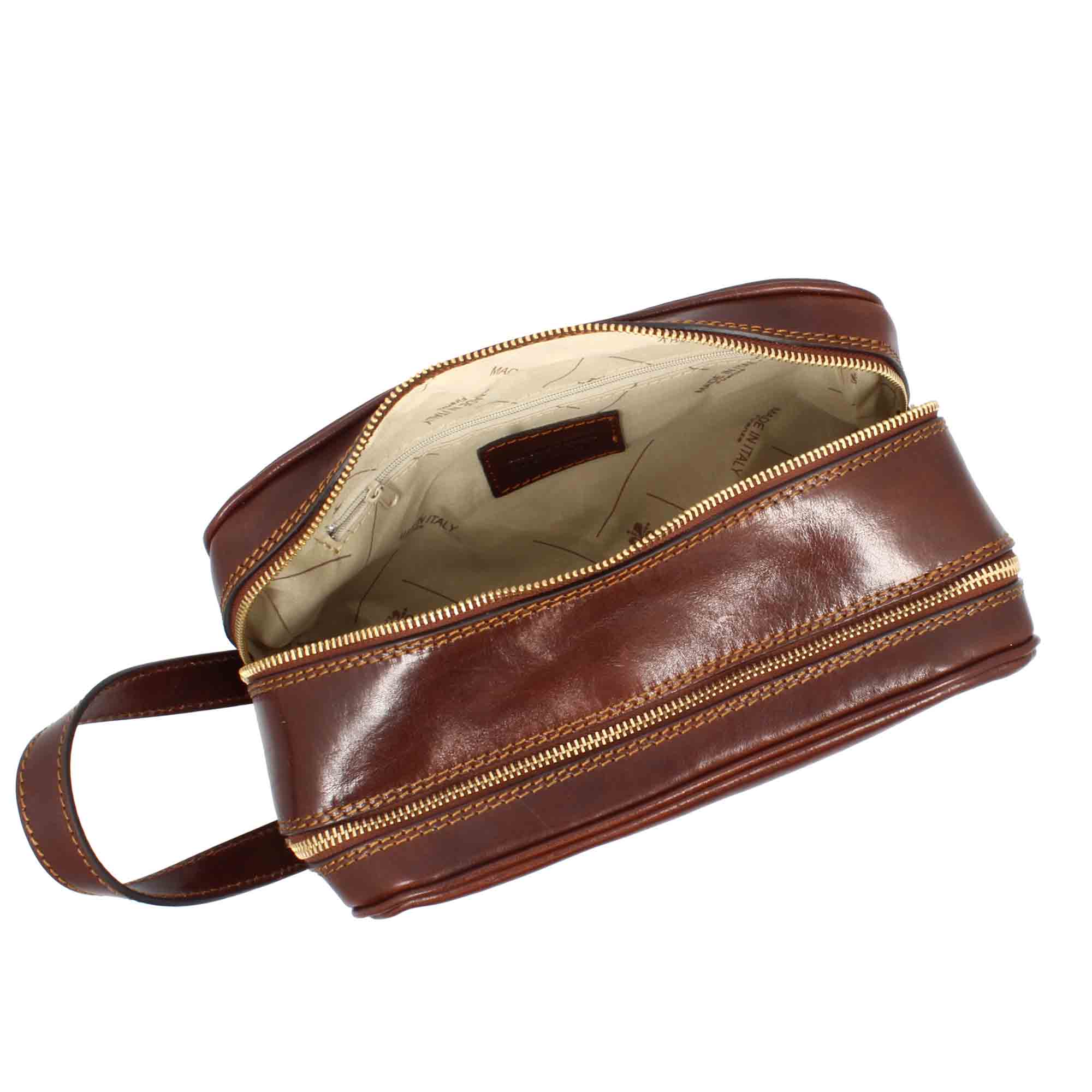 Necessaire doppio grande in pelle pieno fiore con doppia zip e tasca utility - Image 5
