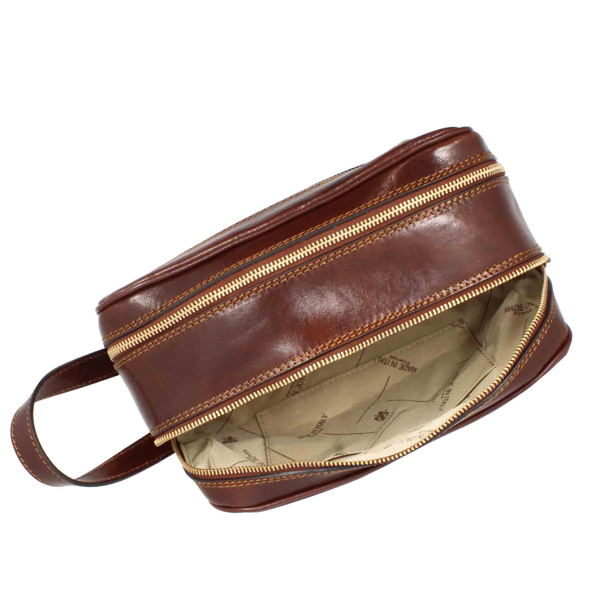 Necessaire doppio grande in pelle pieno fiore con doppia zip e tasca utility - Image 6