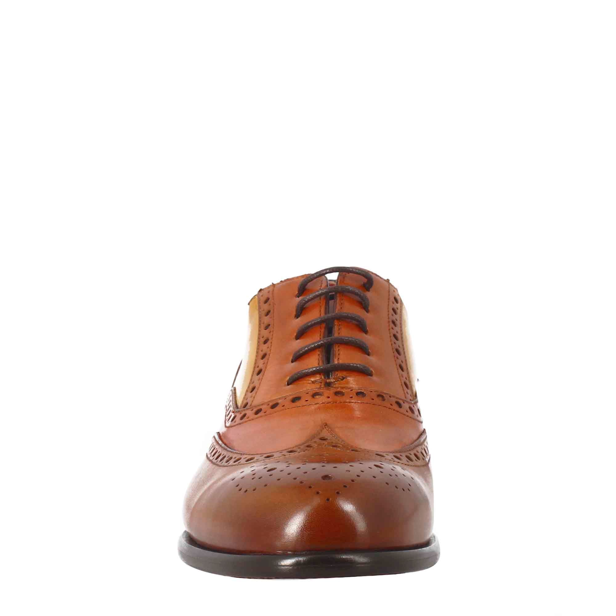 Oxford brogue marrone arancio e giallo elegante da uomo in pelle - Image 3