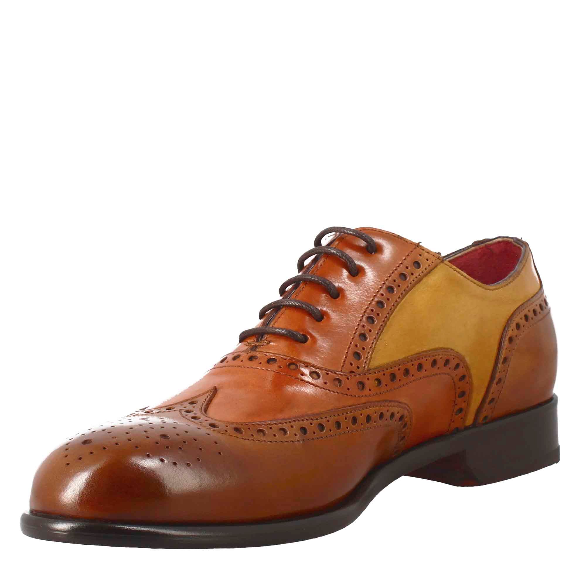 Oxford brogue marrone arancio e giallo elegante da uomo in pelle - Image 4