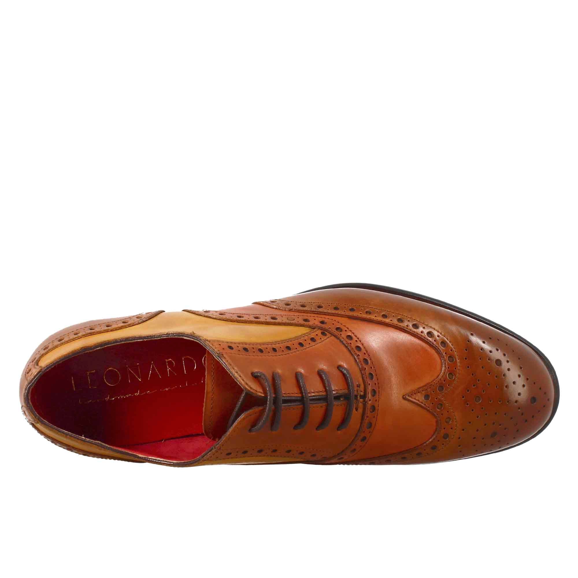 Oxford brogue marrone arancio e giallo elegante da uomo in pelle - Image 5