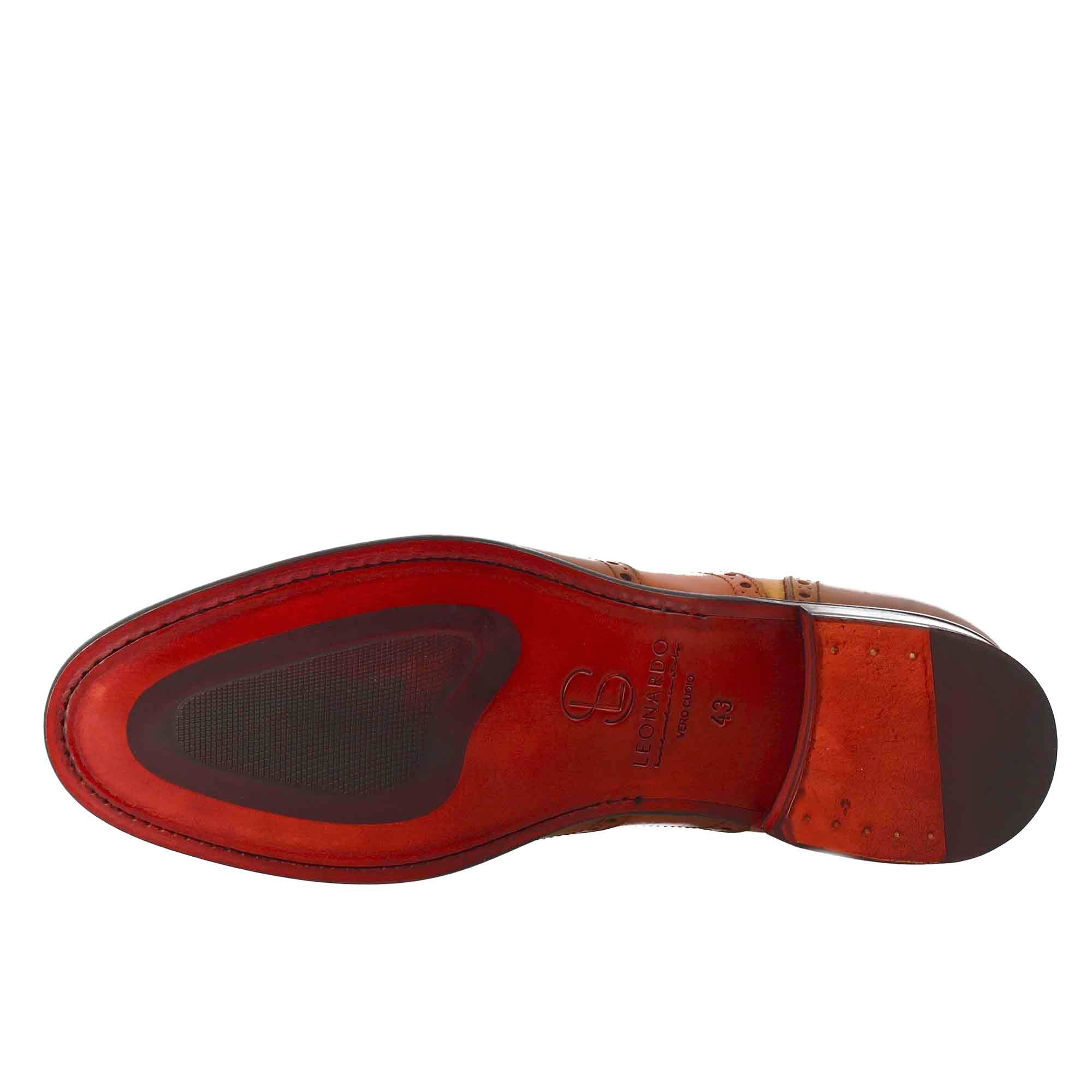 Oxford brogue marrone arancio e giallo elegante da uomo in pelle - Image 6