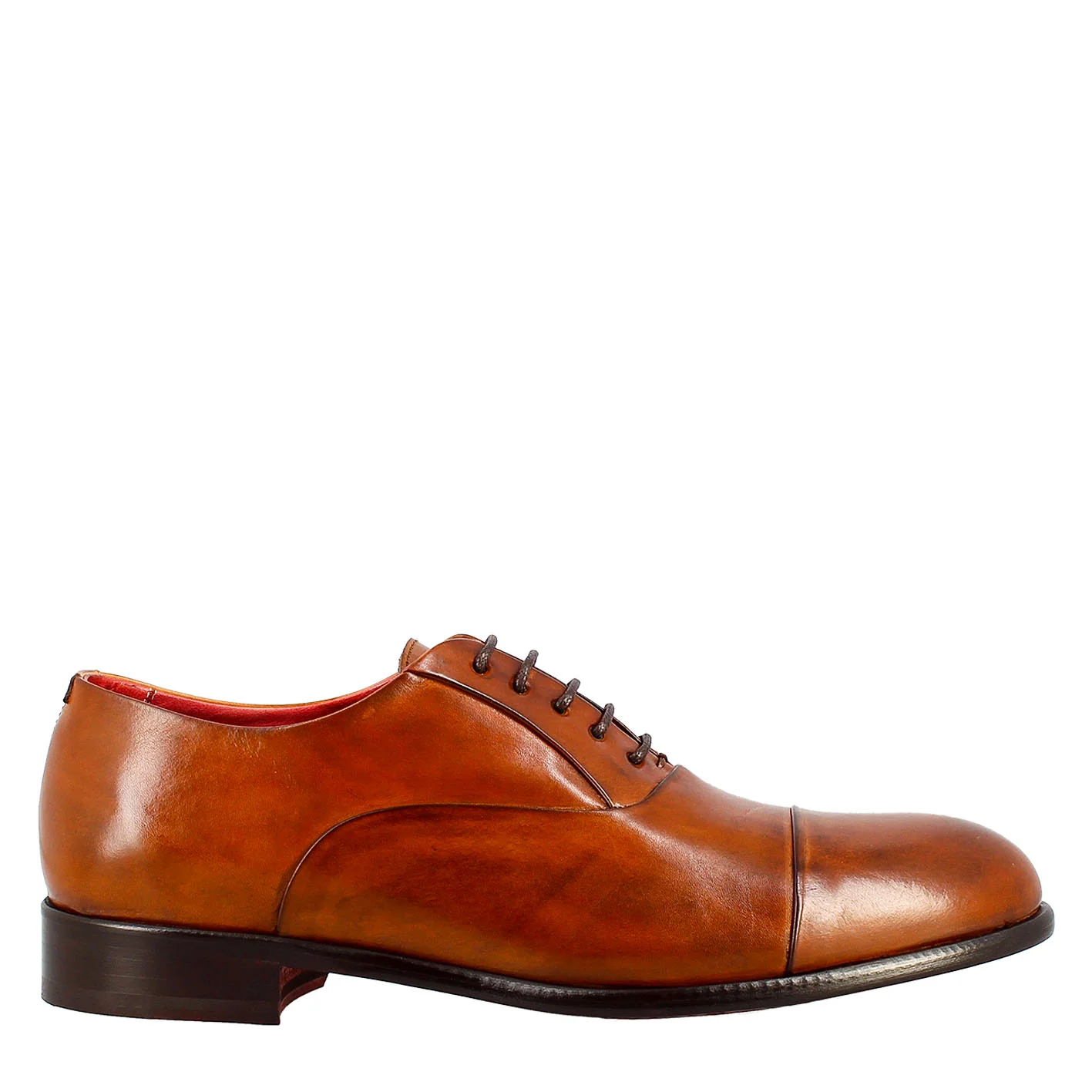 Oxford marrone elegante da uomo in pelle e fodera rossa - Image 2