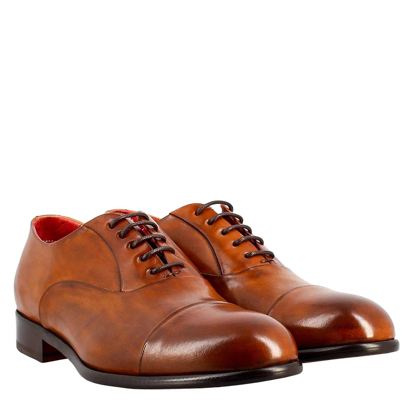 Oxford marrone elegante da uomo in pelle e fodera rossa - Image 7