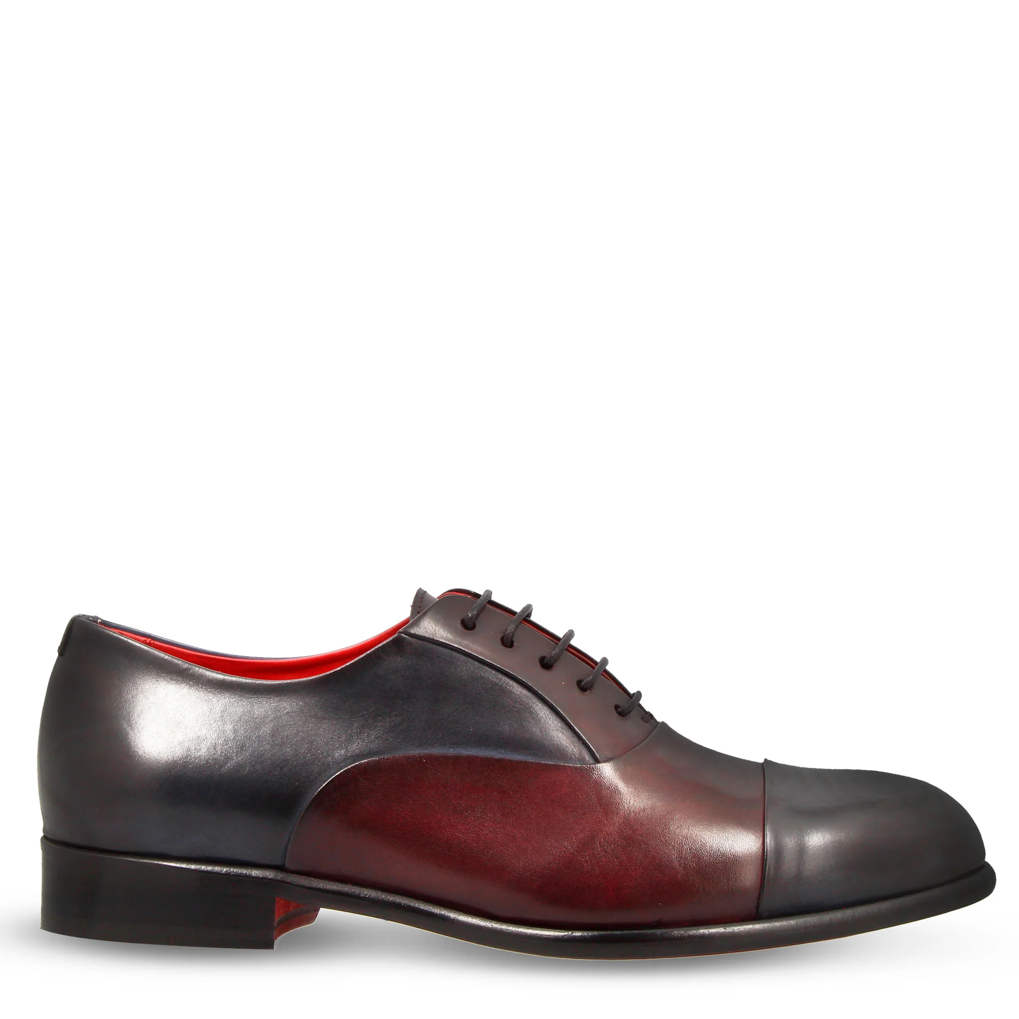 Oxford marrone scuro e blu elegante da uomo in pelle e fodera rossa - Image 3
