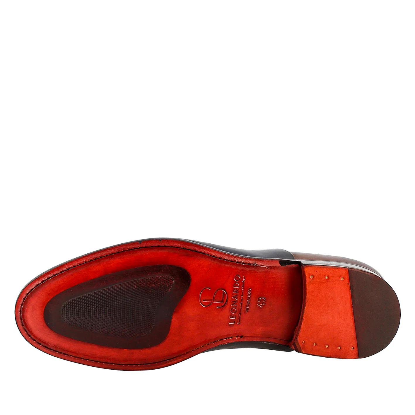 Oxford marrone scuro e blu elegante da uomo in pelle e fodera rossa - Image 5