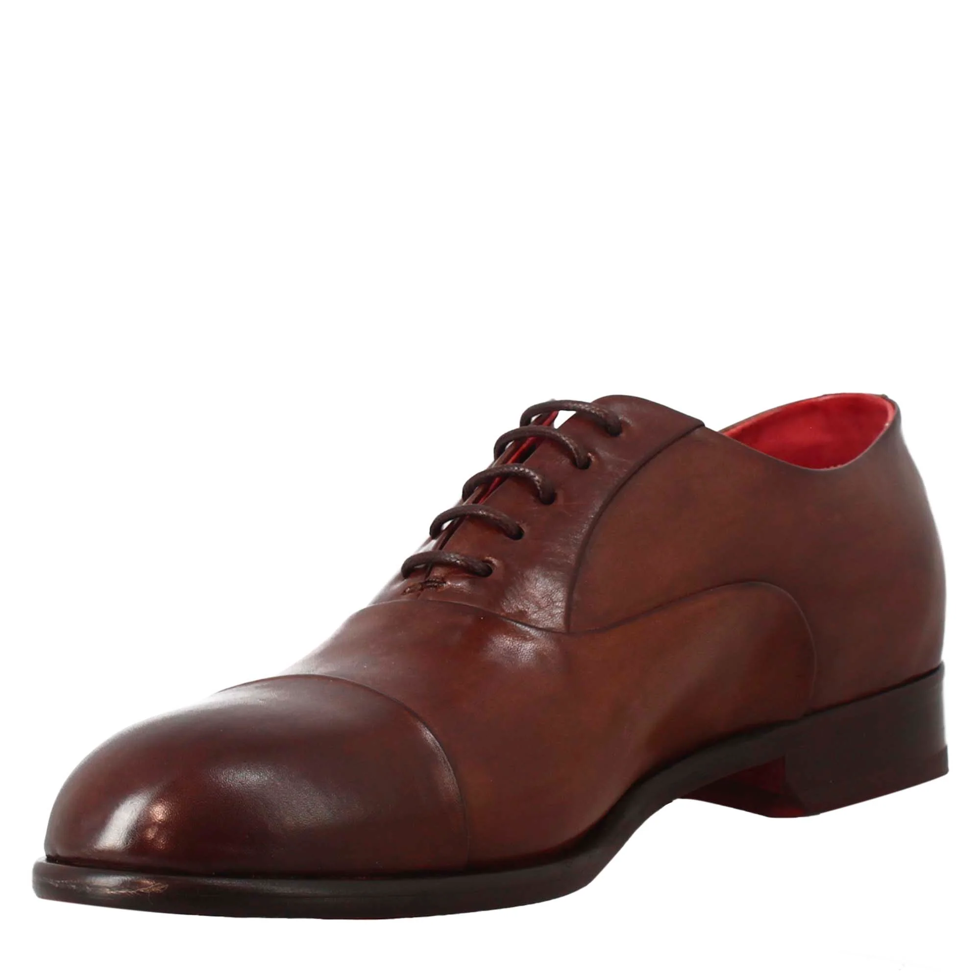 Oxford marrone scuro elegante da uomo in pelle e fodera rossa - Image 4