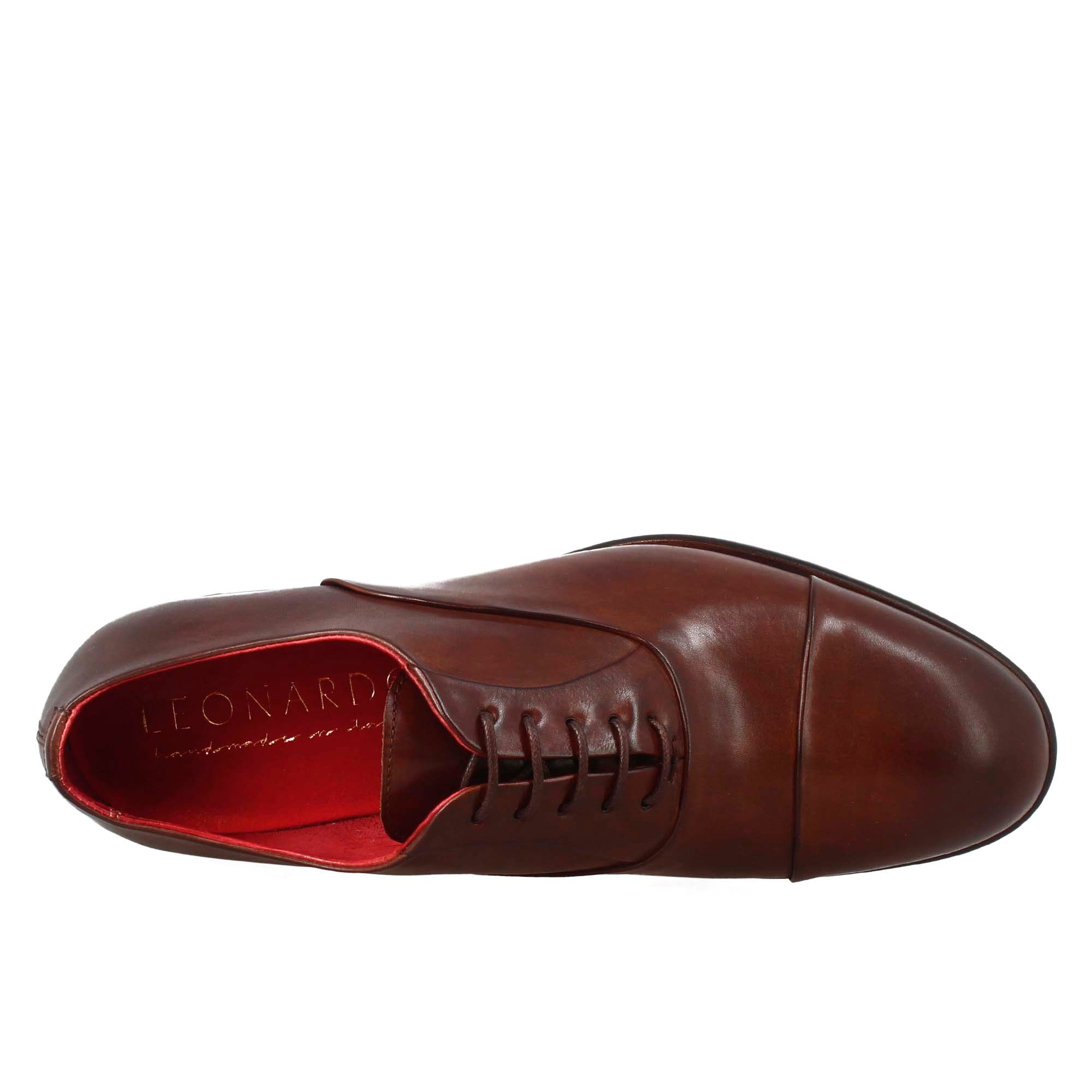Oxford marrone scuro elegante da uomo in pelle e fodera rossa - Image 5