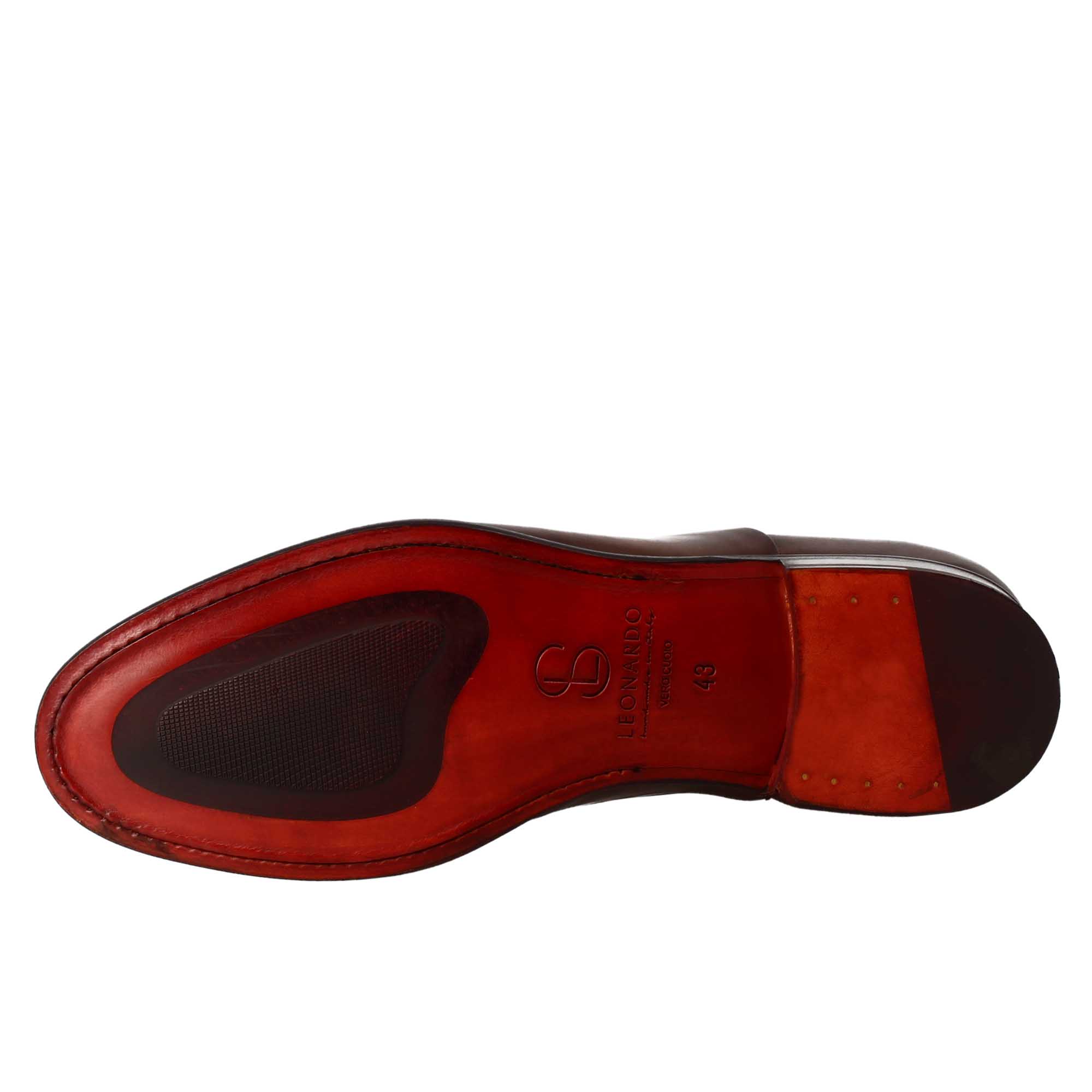 Oxford marrone scuro elegante da uomo in pelle e fodera rossa - Image 6