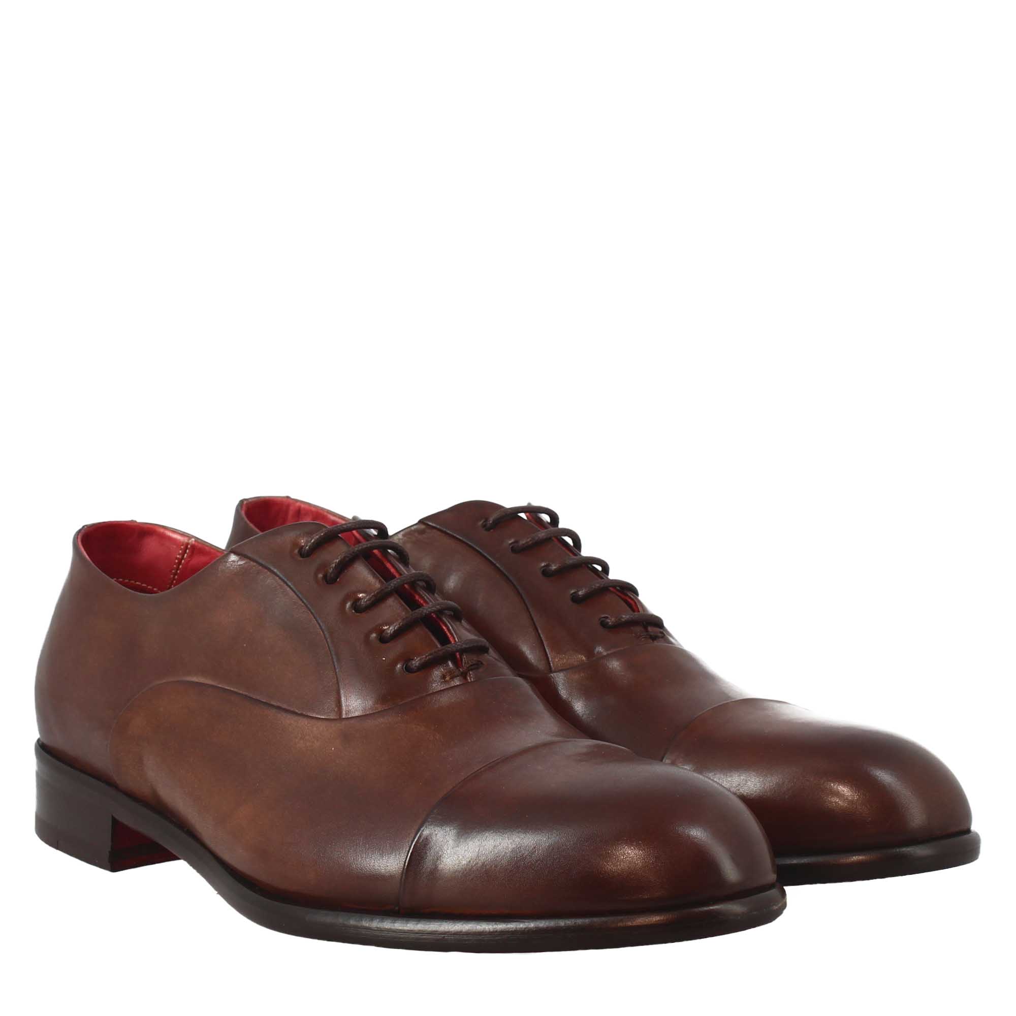 Oxford marrone scuro elegante da uomo in pelle e fodera rossa - Image 7