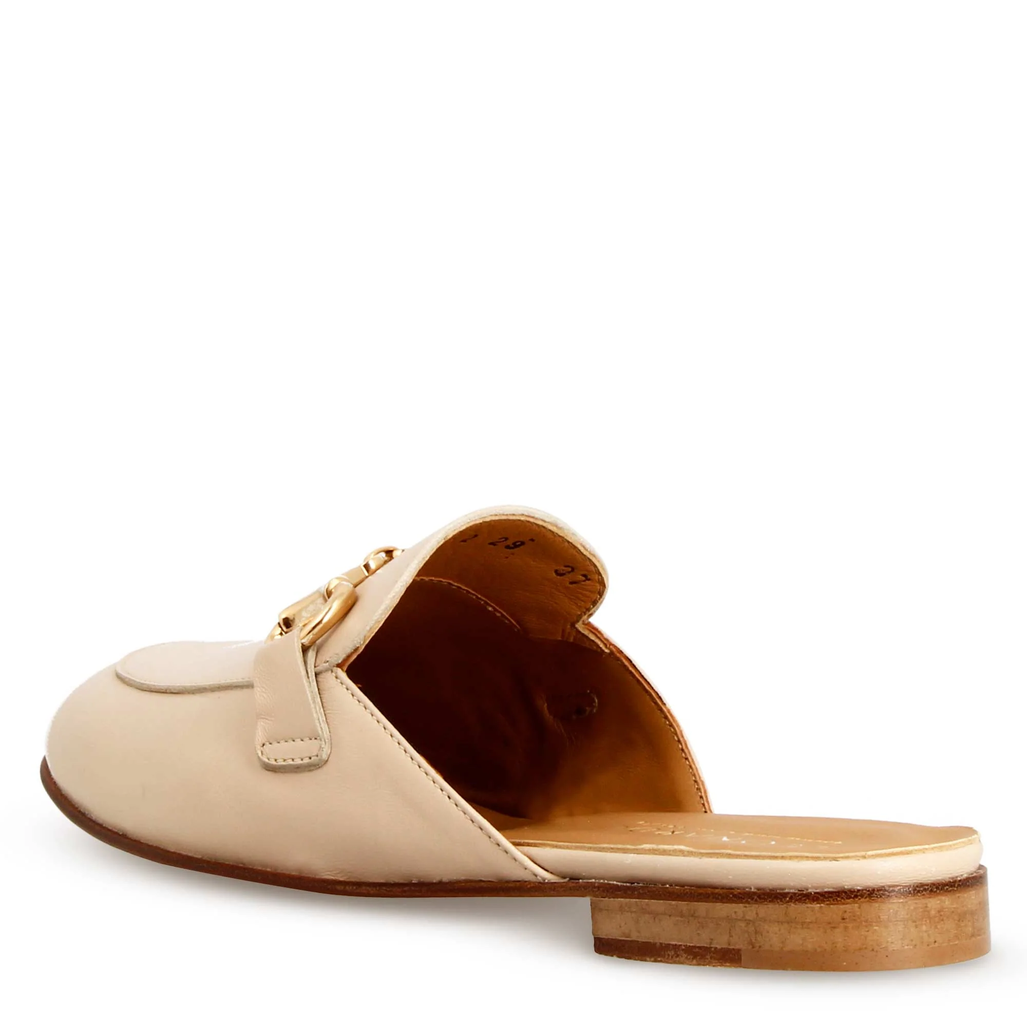 Sabot beige con fibbia dorata e fondo in vero cuoio - Image 4