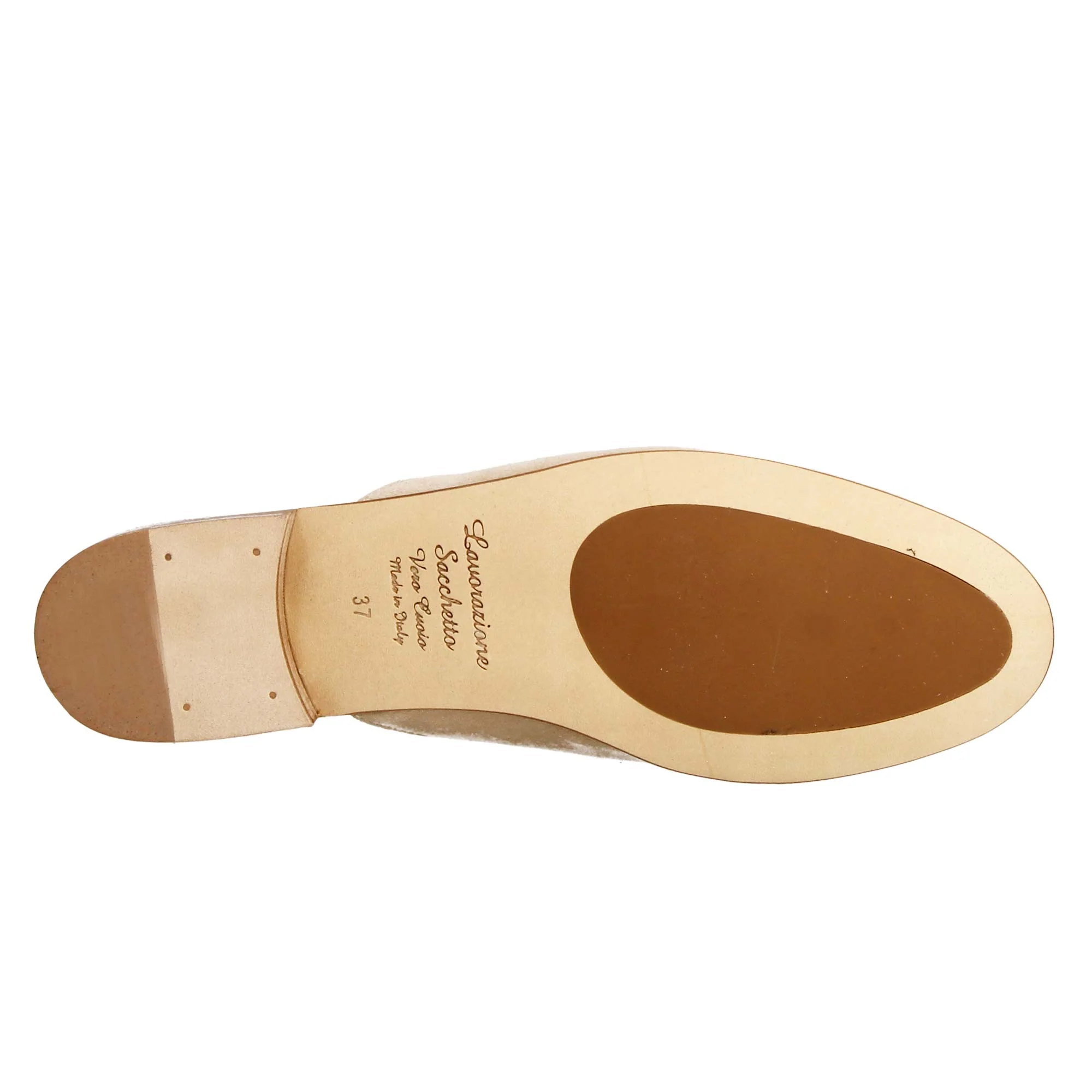 Sabot da donna in pelle scamosciata beige con fibbia oro - Image 5