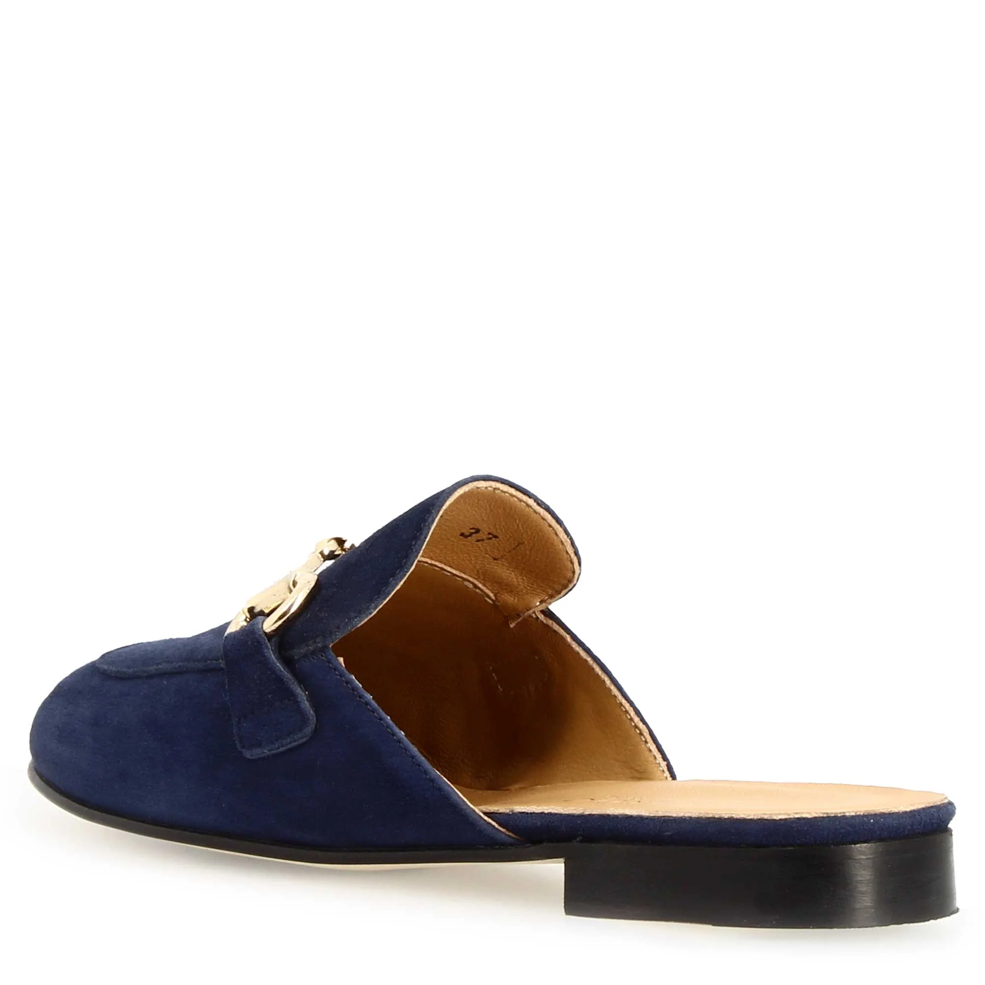 Sabot da donna in pelle scamosciata blu con fibbia oro - Image 4