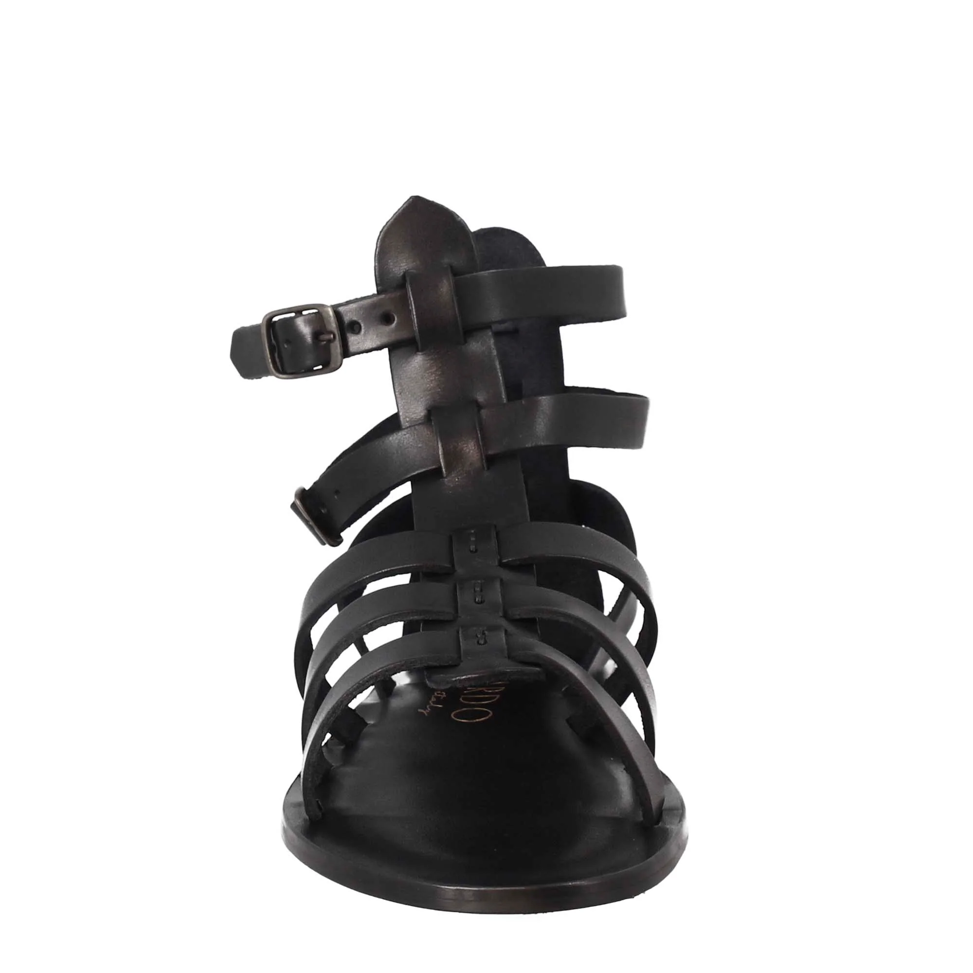 Sandali alla caviglia da donna stile romano in pelle colore nero - Image 3