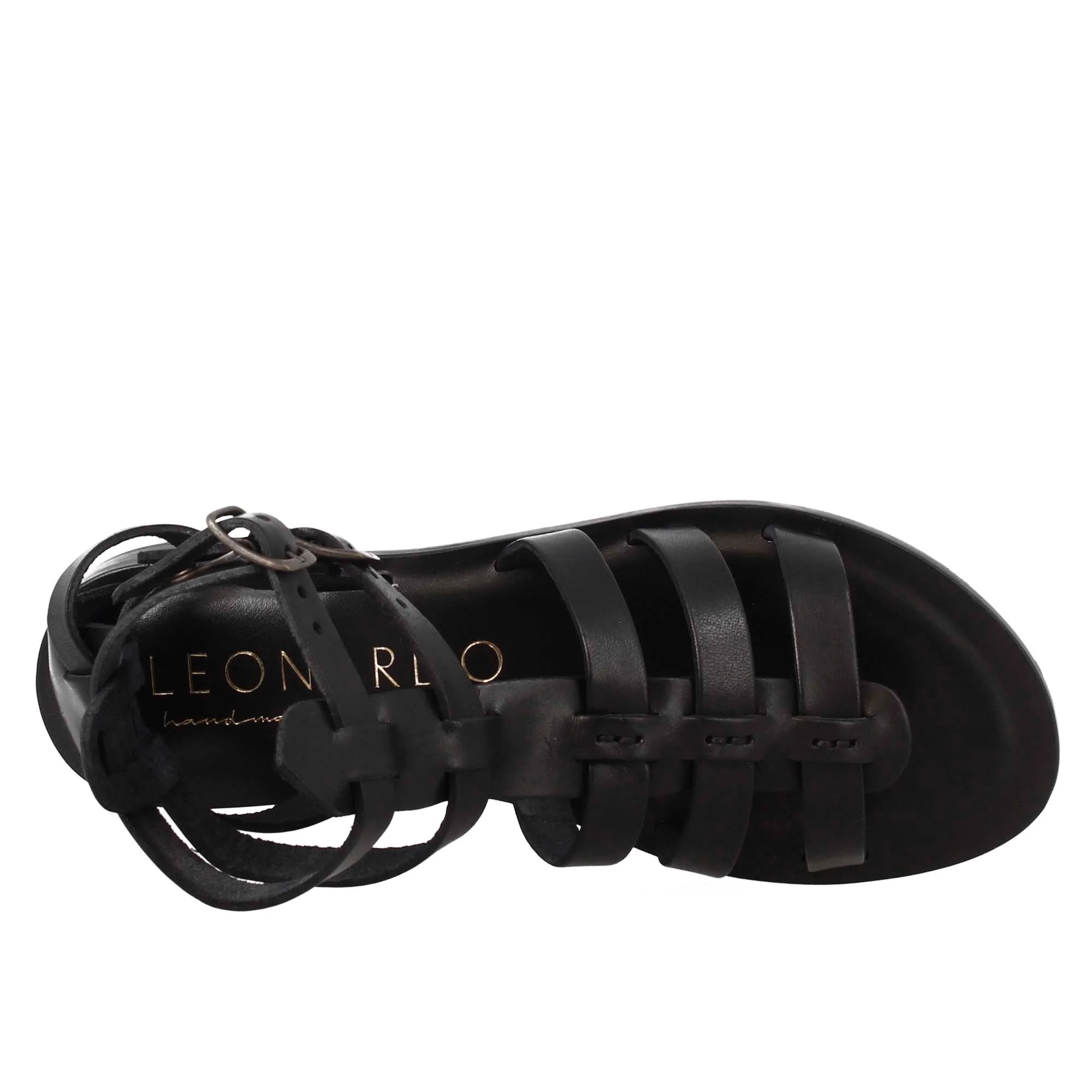 Sandali alla caviglia da donna stile romano in pelle colore nero - Image 5