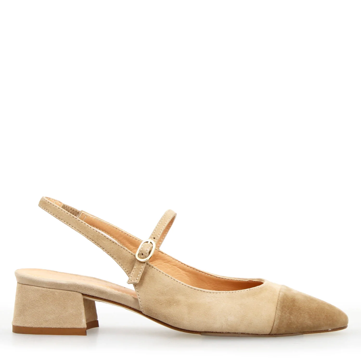 Sandalo da donna Cornelia tacco medio in camoscio beige - Image 3