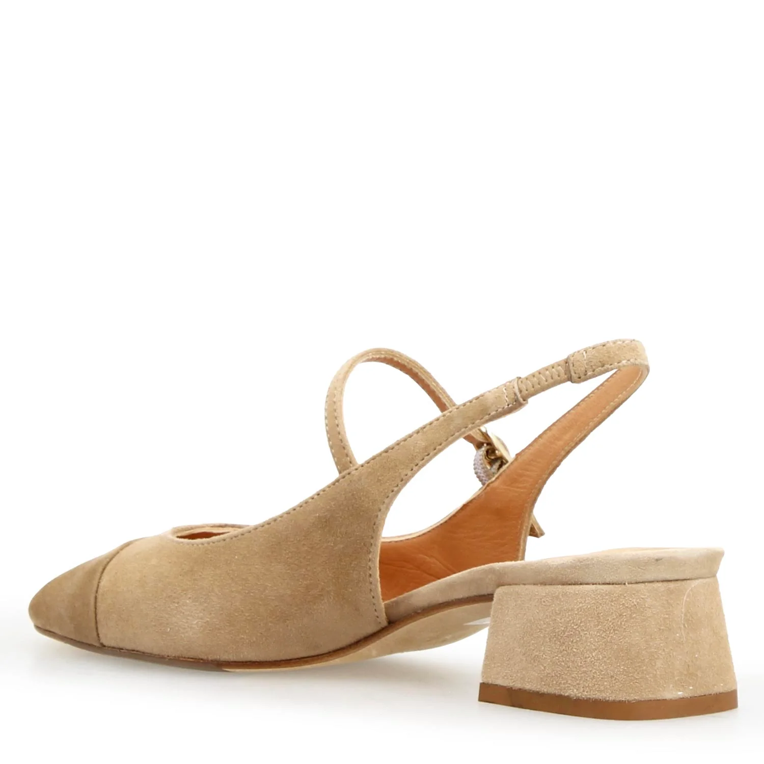 Sandalo da donna Cornelia tacco medio in camoscio beige - Image 4