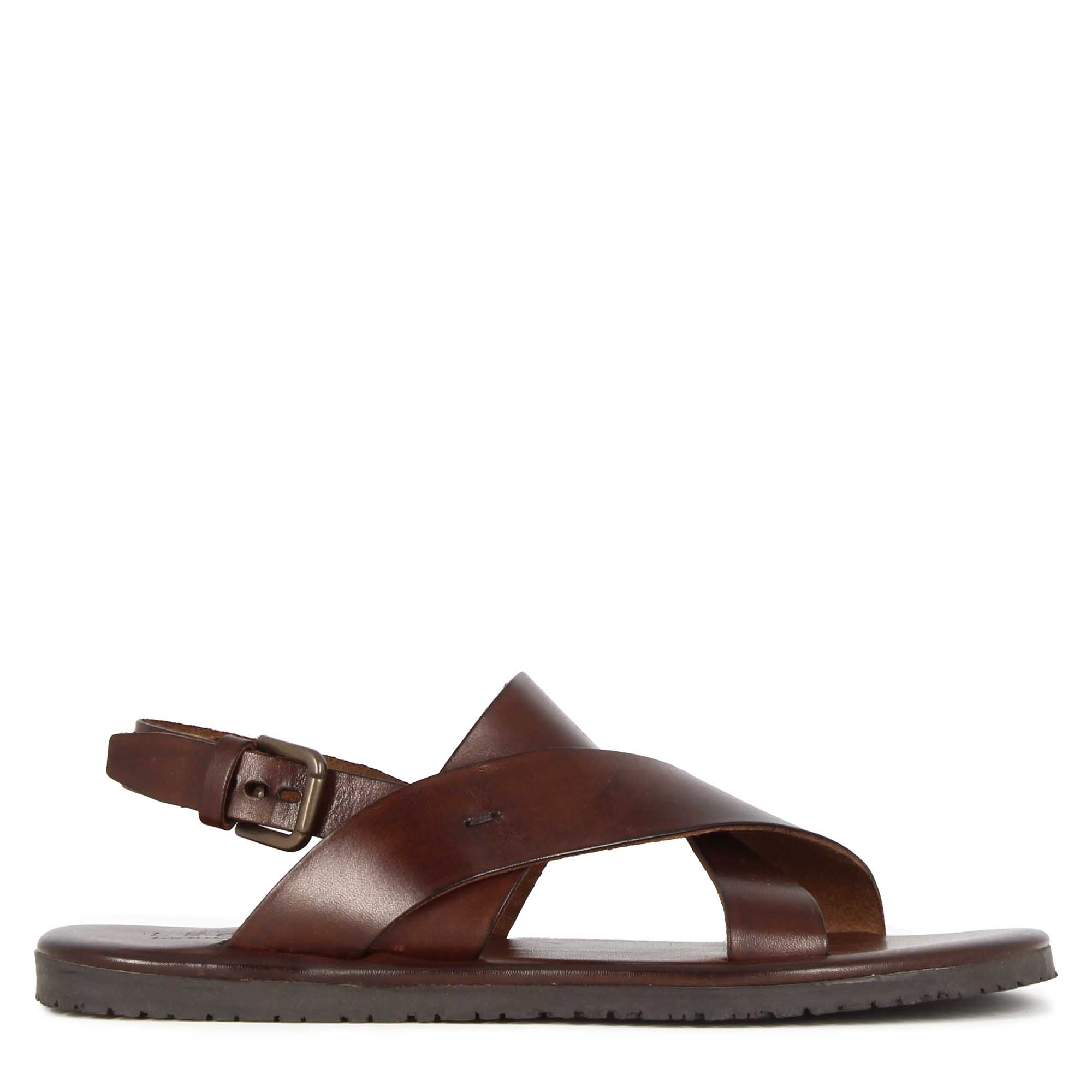 Sandalo da uomo con fasce intrecciate in pelle colore marrone scuro - Image 3