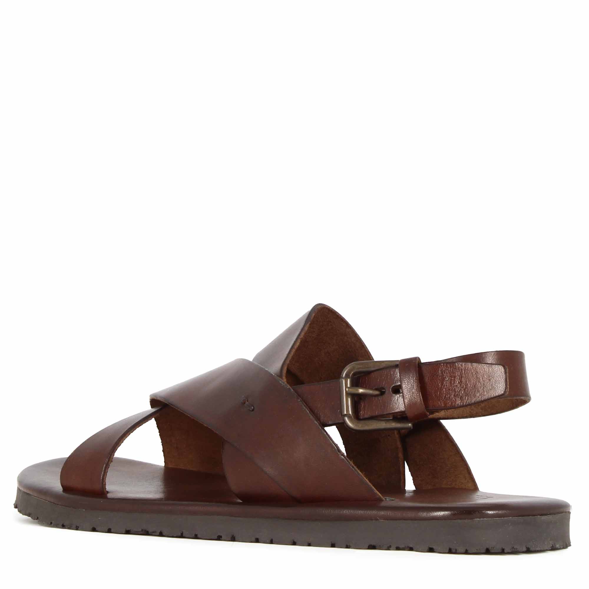 Sandalo da uomo con fasce intrecciate in pelle colore marrone scuro - Image 4
