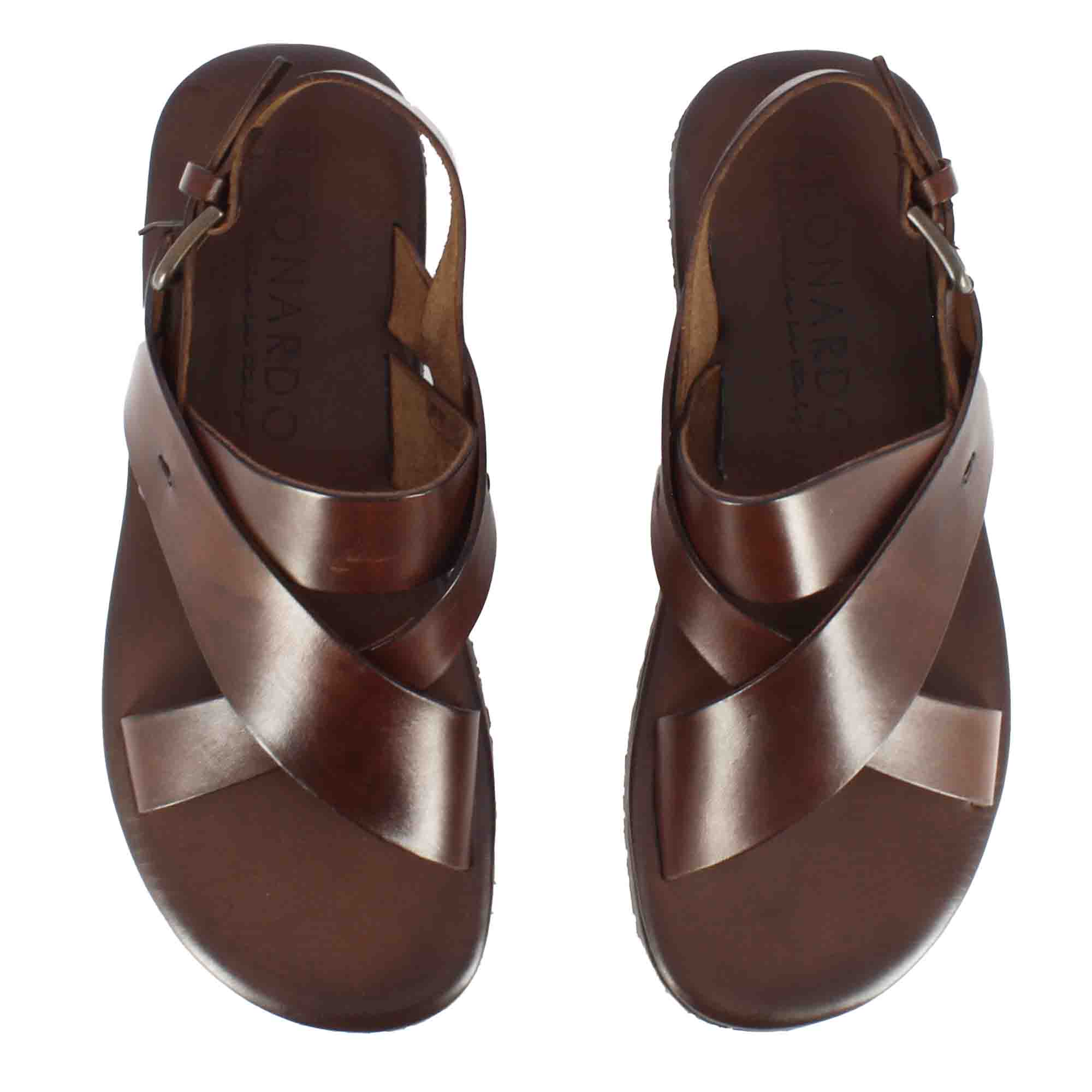 Sandalo da uomo con fasce intrecciate in pelle colore marrone scuro - Image 5