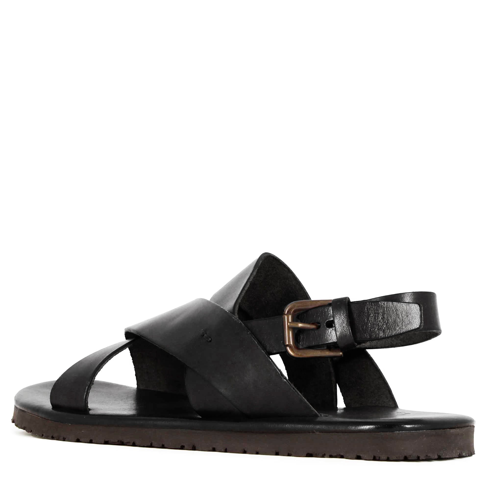 Sandalo da uomo con fasce intrecciate in pelle colore nero - Image 4