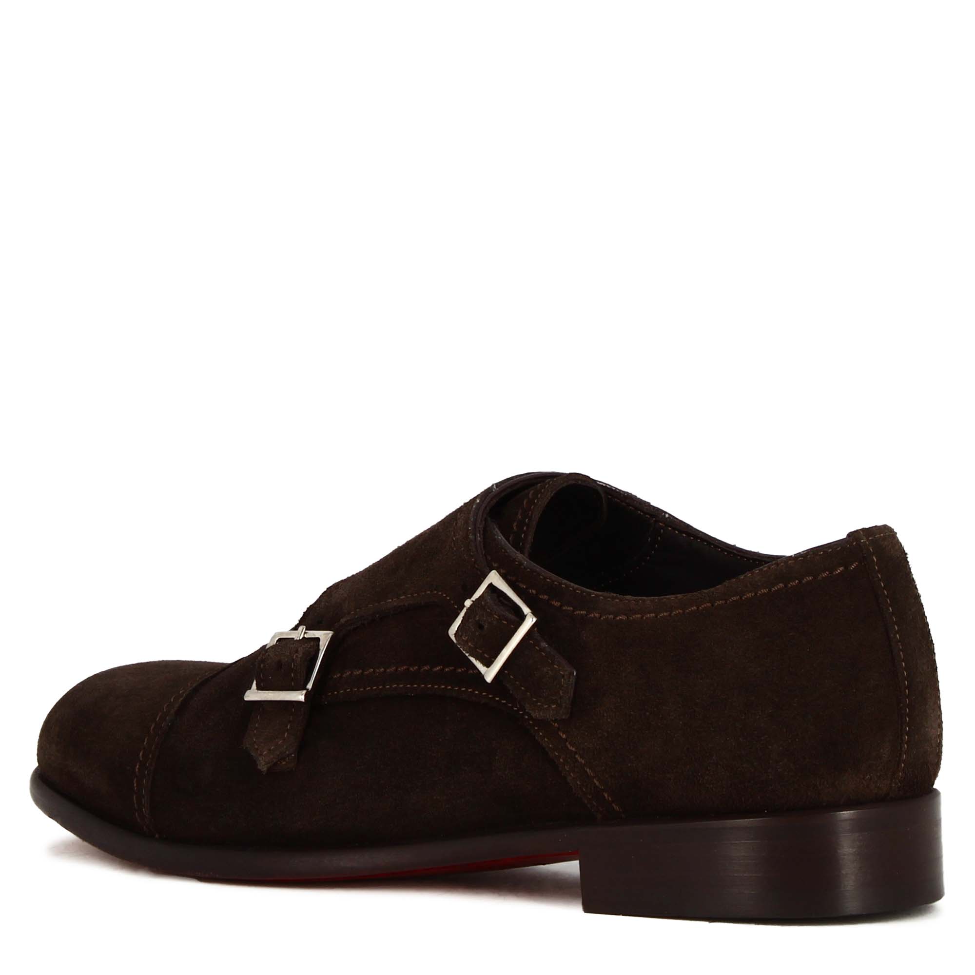 Scarpa con doppia fibbia da uomo in pelle scamosciata colore marrone scuro - Image 6