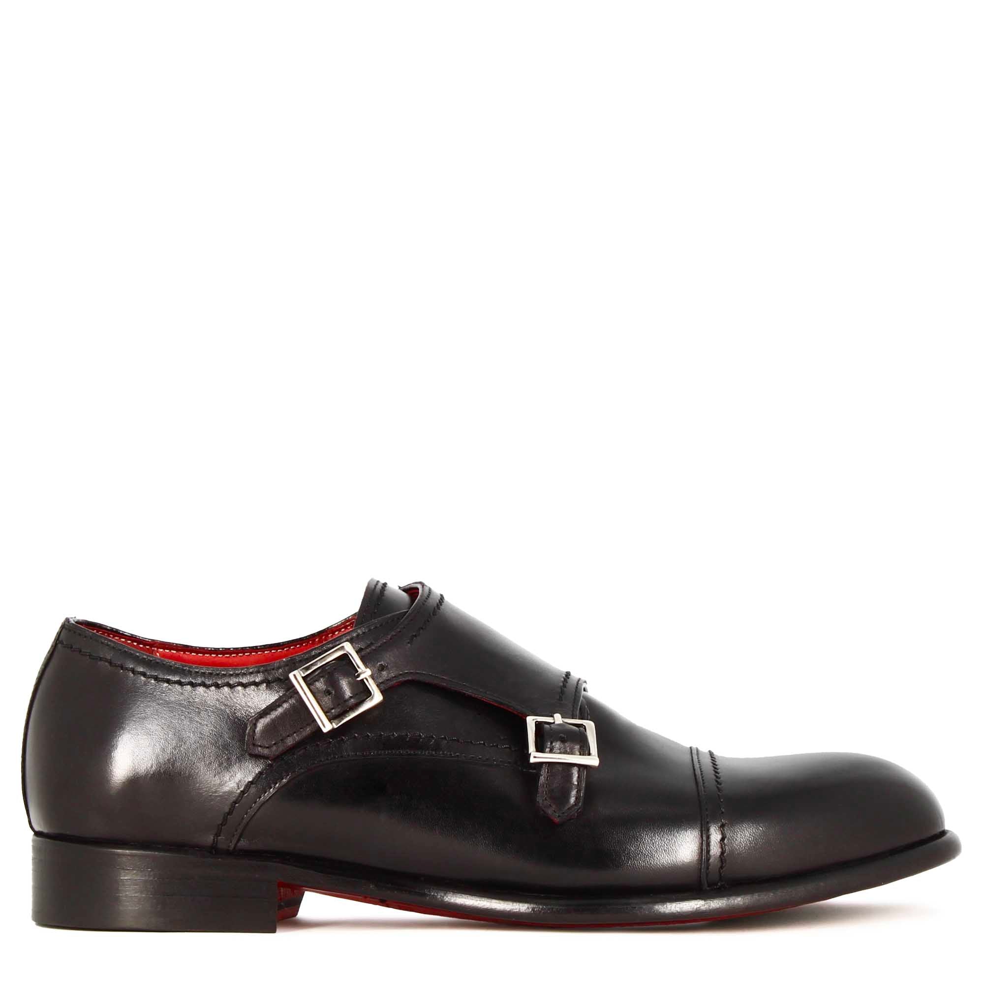 Scarpa con doppia fibbia da uomo in pelle colore nero - Image 3