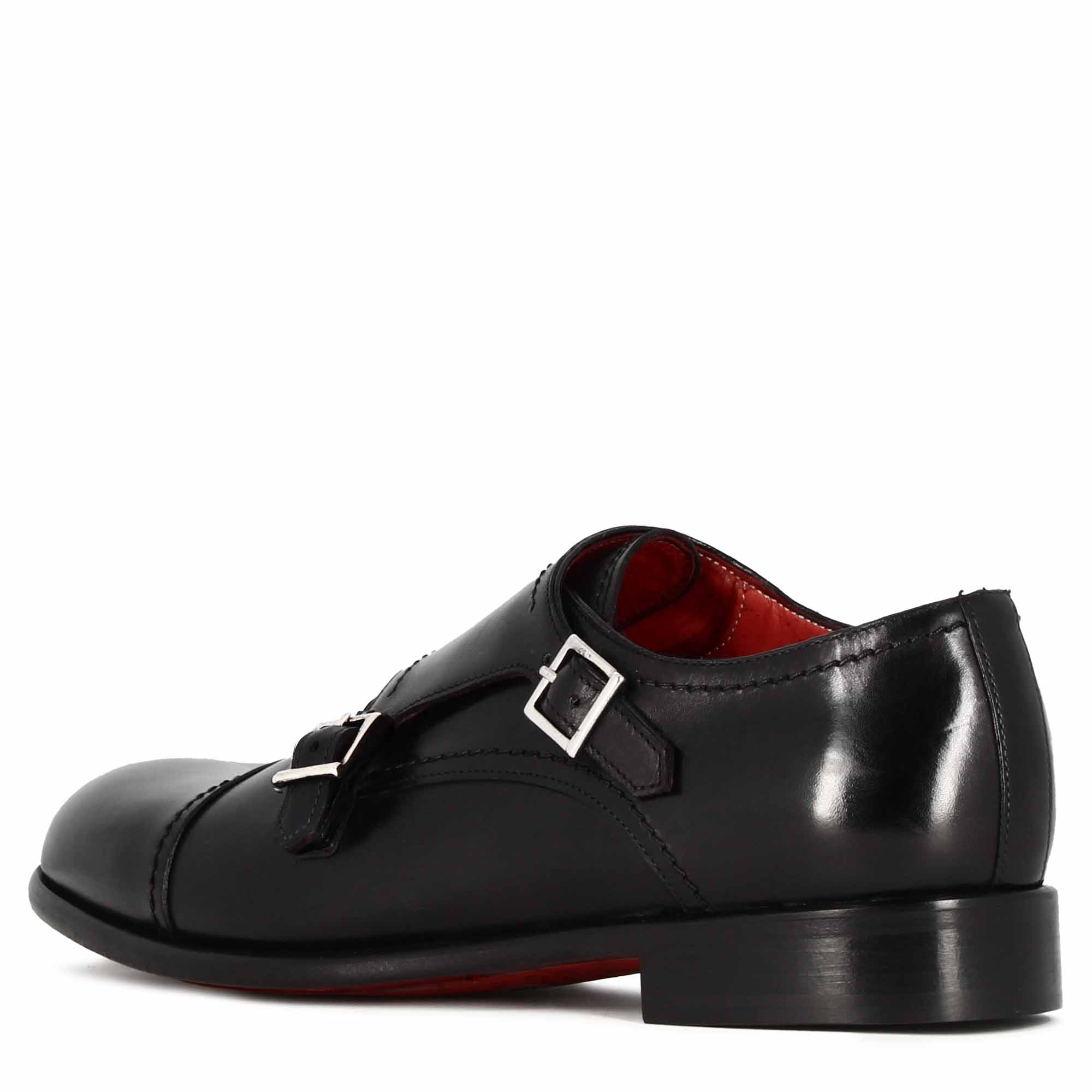 Scarpa con doppia fibbia da uomo in pelle colore nero - Image 6