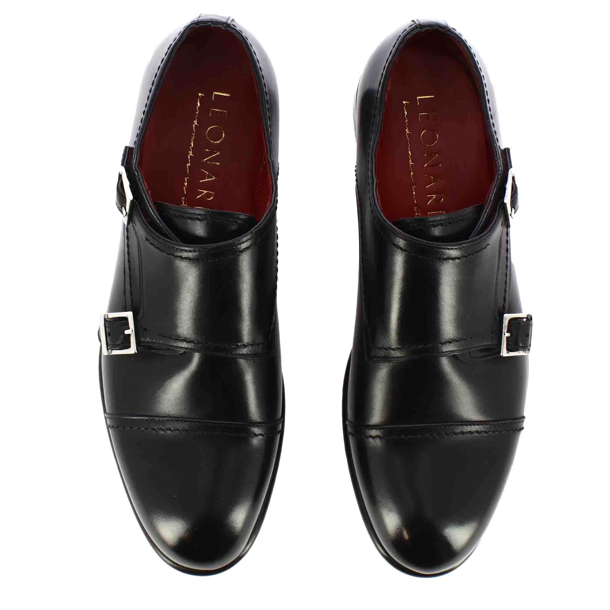 Scarpa con doppia fibbia da uomo in pelle colore nero - Image 7