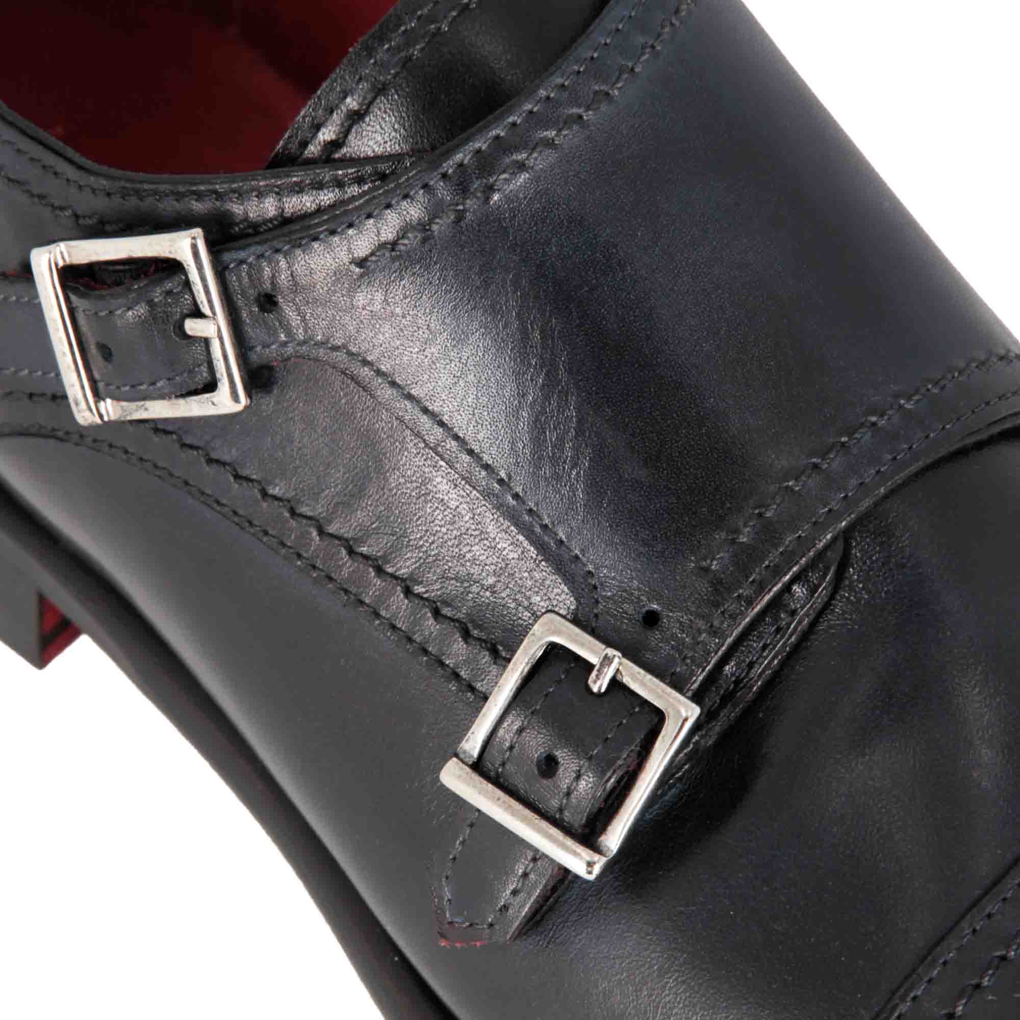 Scarpa con doppia fibbia da uomo in pelle liscia colore blu scuro - Image 5