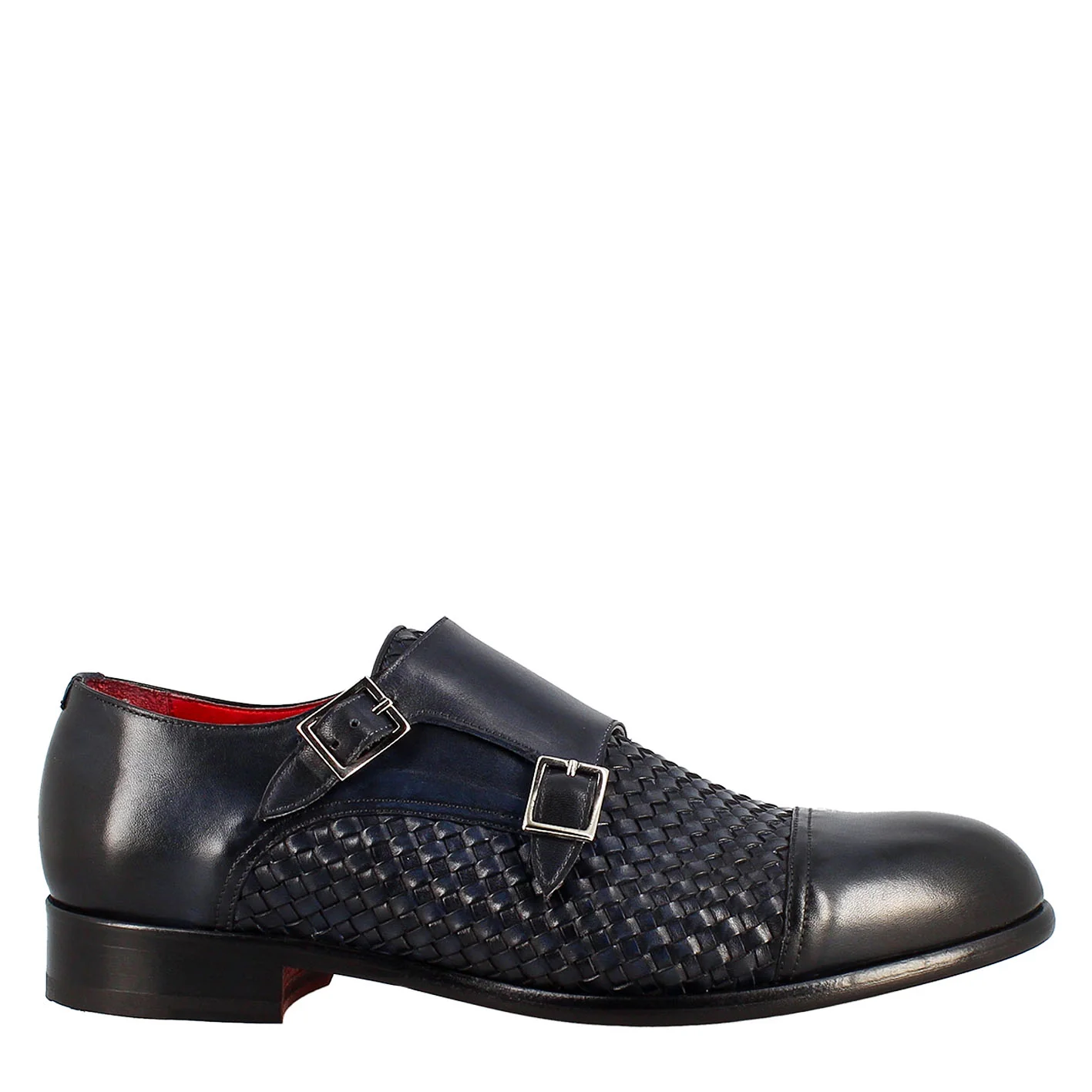Scarpa doppia fibbia da uomo in pelle intrecciata blu - Image 3