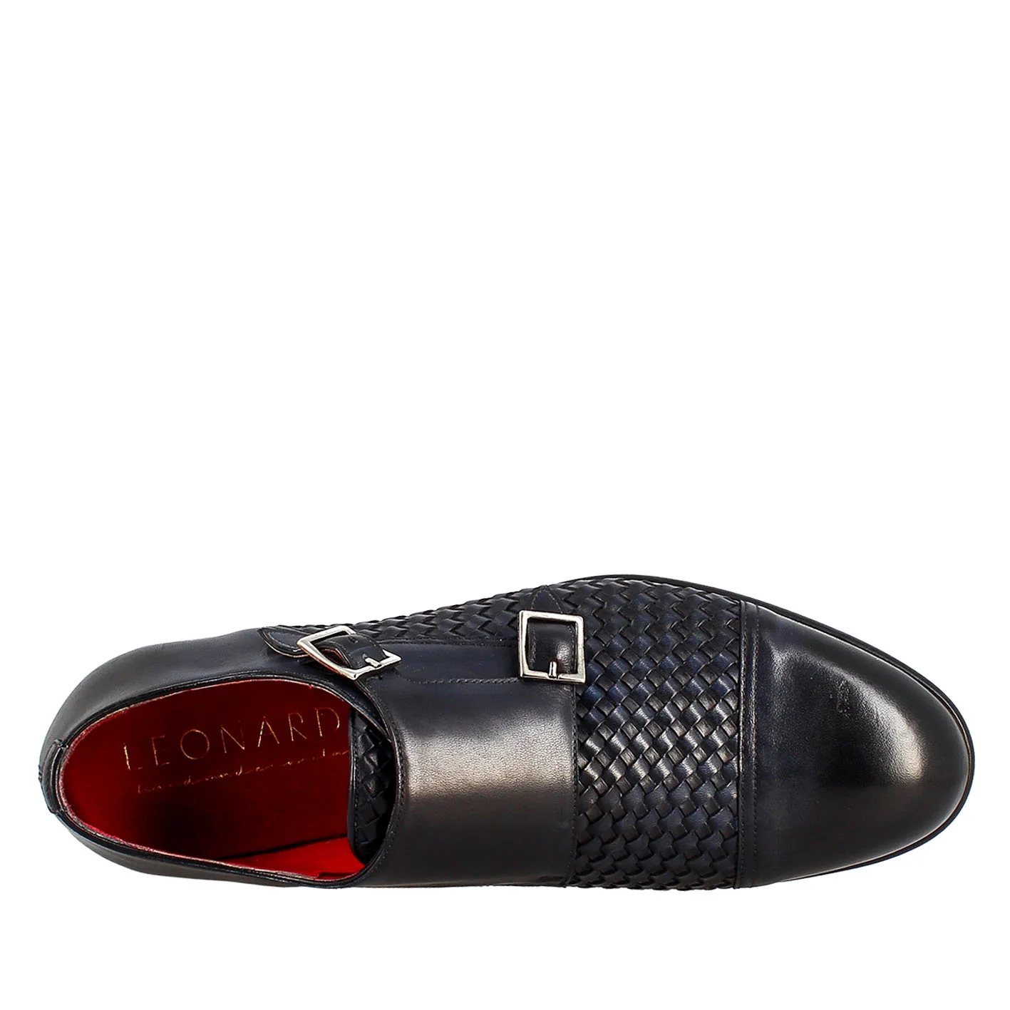 Scarpa doppia fibbia da uomo in pelle intrecciata blu - Image 4