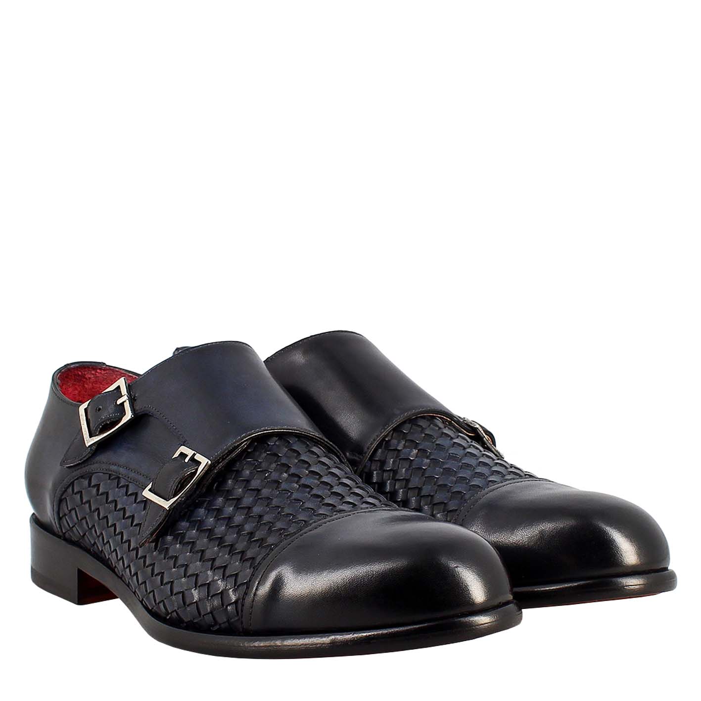 Scarpa doppia fibbia da uomo in pelle intrecciata blu - Image 6