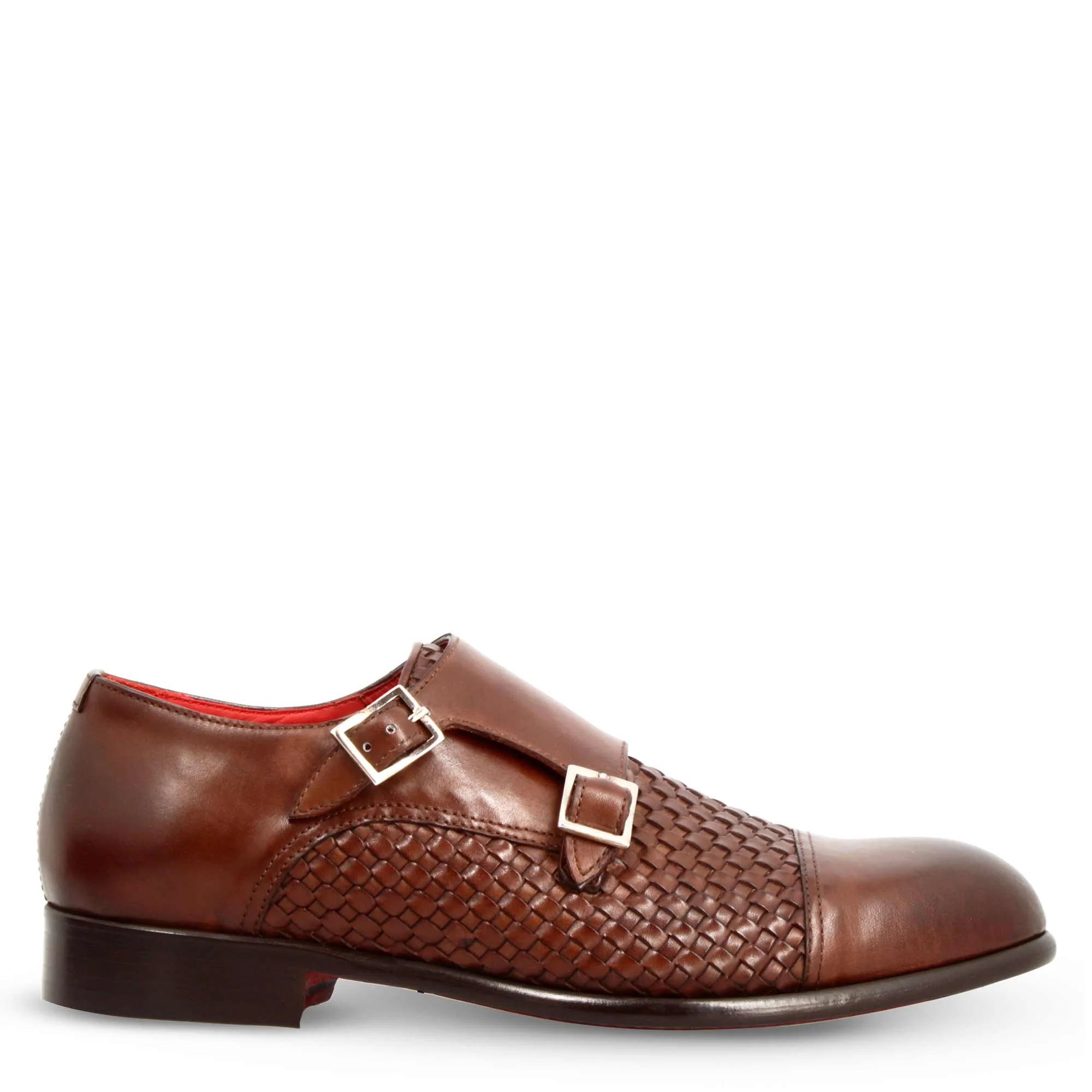 Scarpa doppia fibbia da uomo in pelle intrecciata marrone siena - Image 3